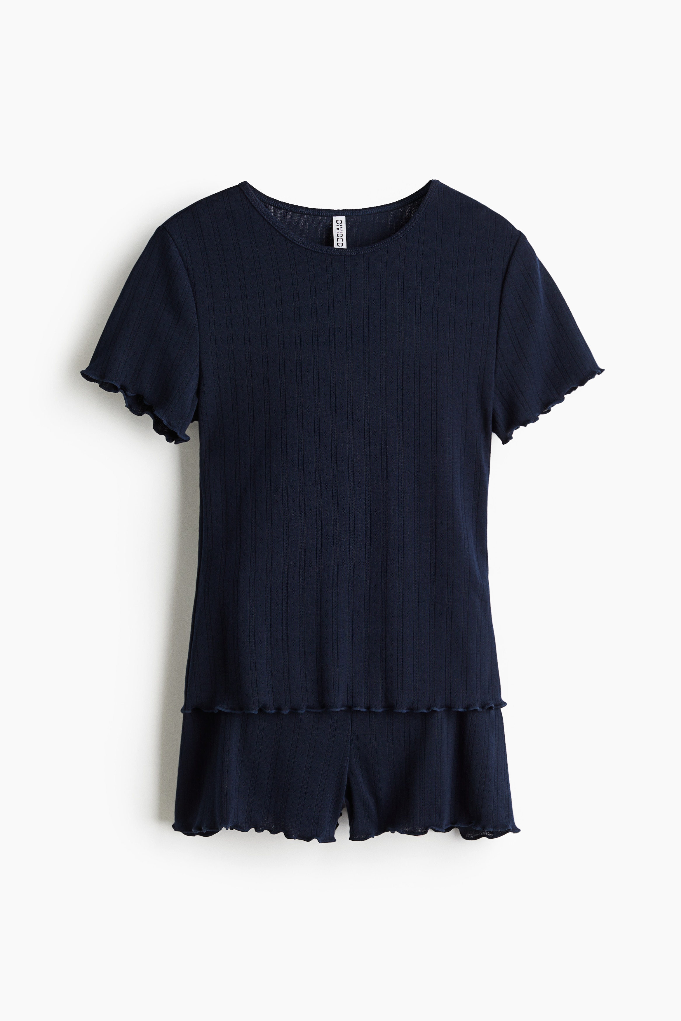 Pointelle Pyjama Set - Navy blue/White/Light grey marle/Light pink