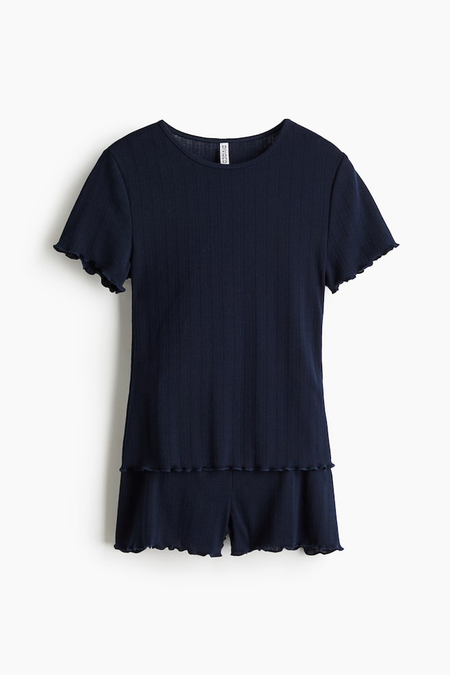 Pijama cu model pointelle - Bleumarin/Roz-deschis/Alb - 1