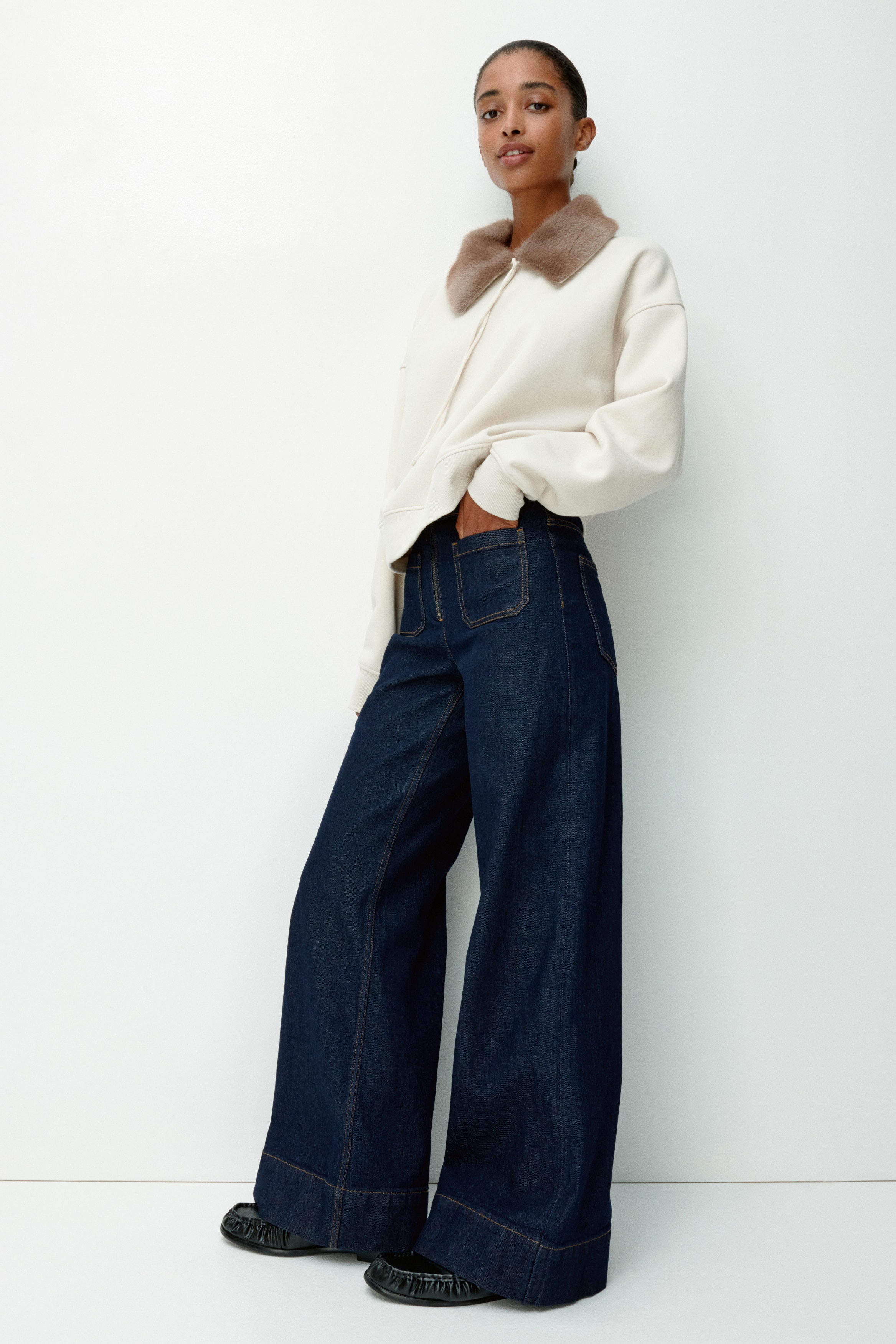 未使用 mertra Mサイズ ダークブルー ワイドレッグデニム ワイドレッグデニム 2本セット - ダークデニムブルー／デニム