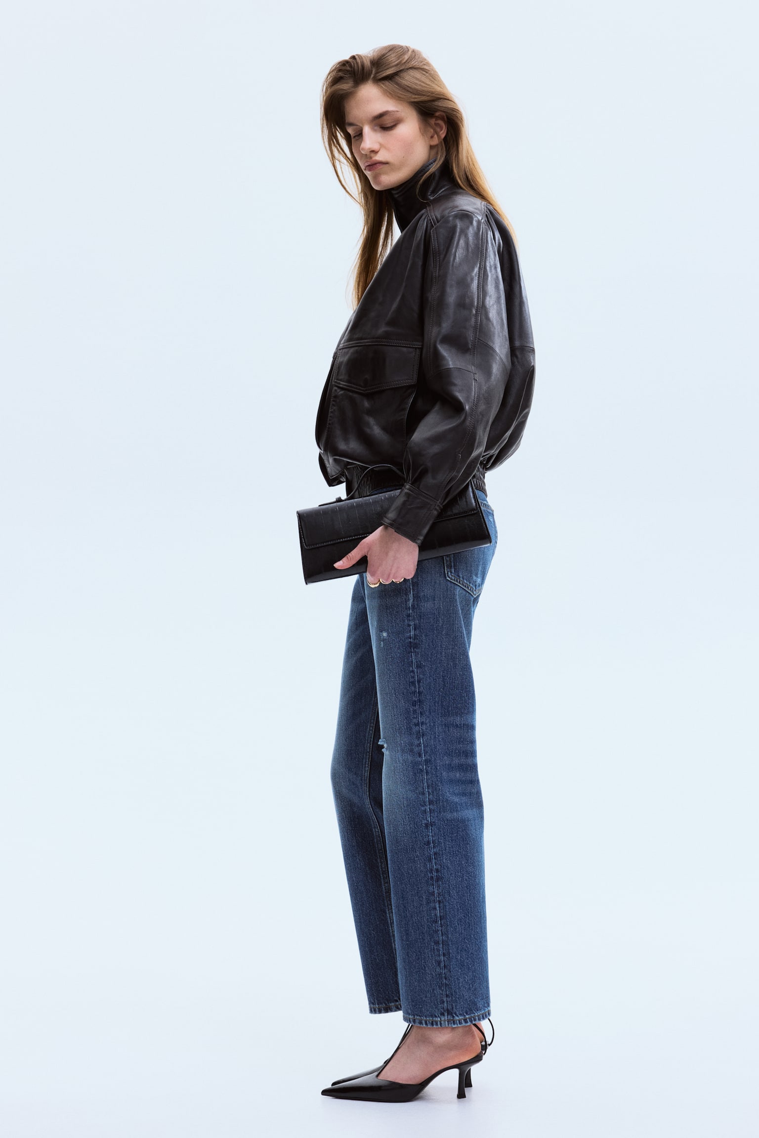 Straight High Waist Ankle Jeans - Denim blue/Beige - 1