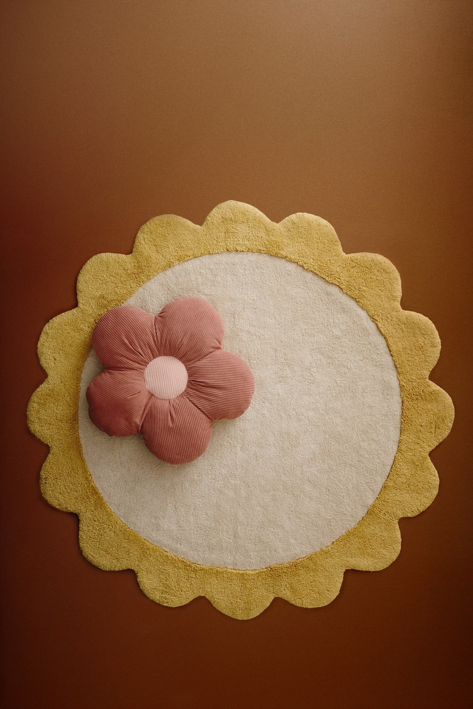 コットンラグ フラワーシェイプ - イエロー／フラワー/ピンク／フラワー - 2