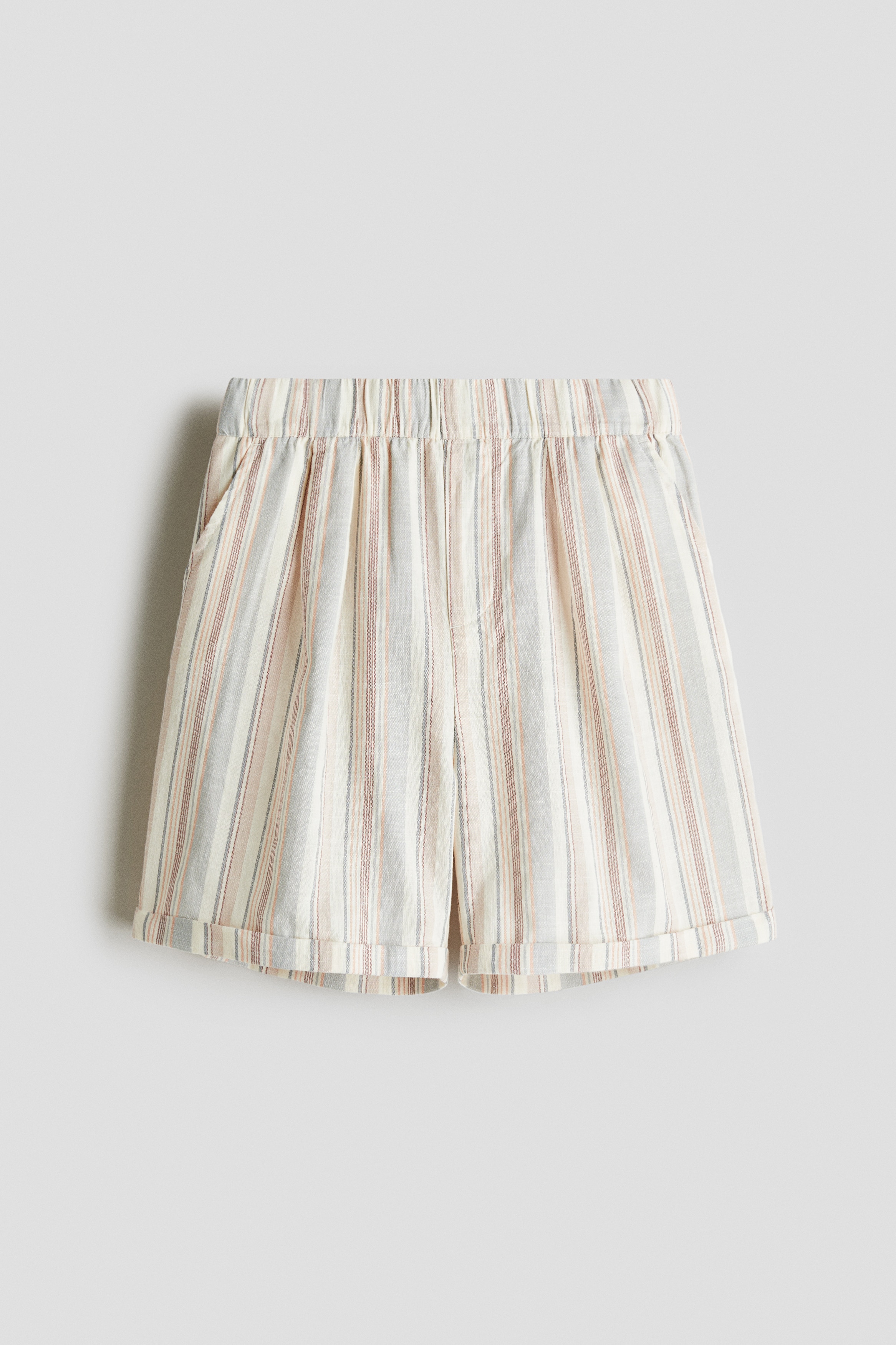 Bavlněné šortky ke kolenům - Béžová/proužky