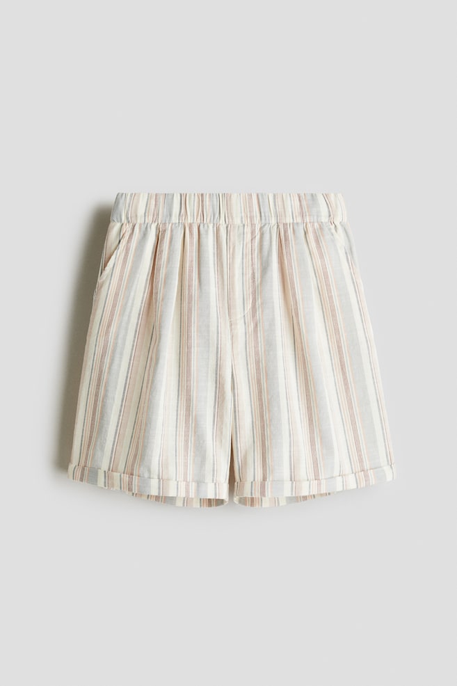 Knee-length cotton shorts - Beige/Striped - 1