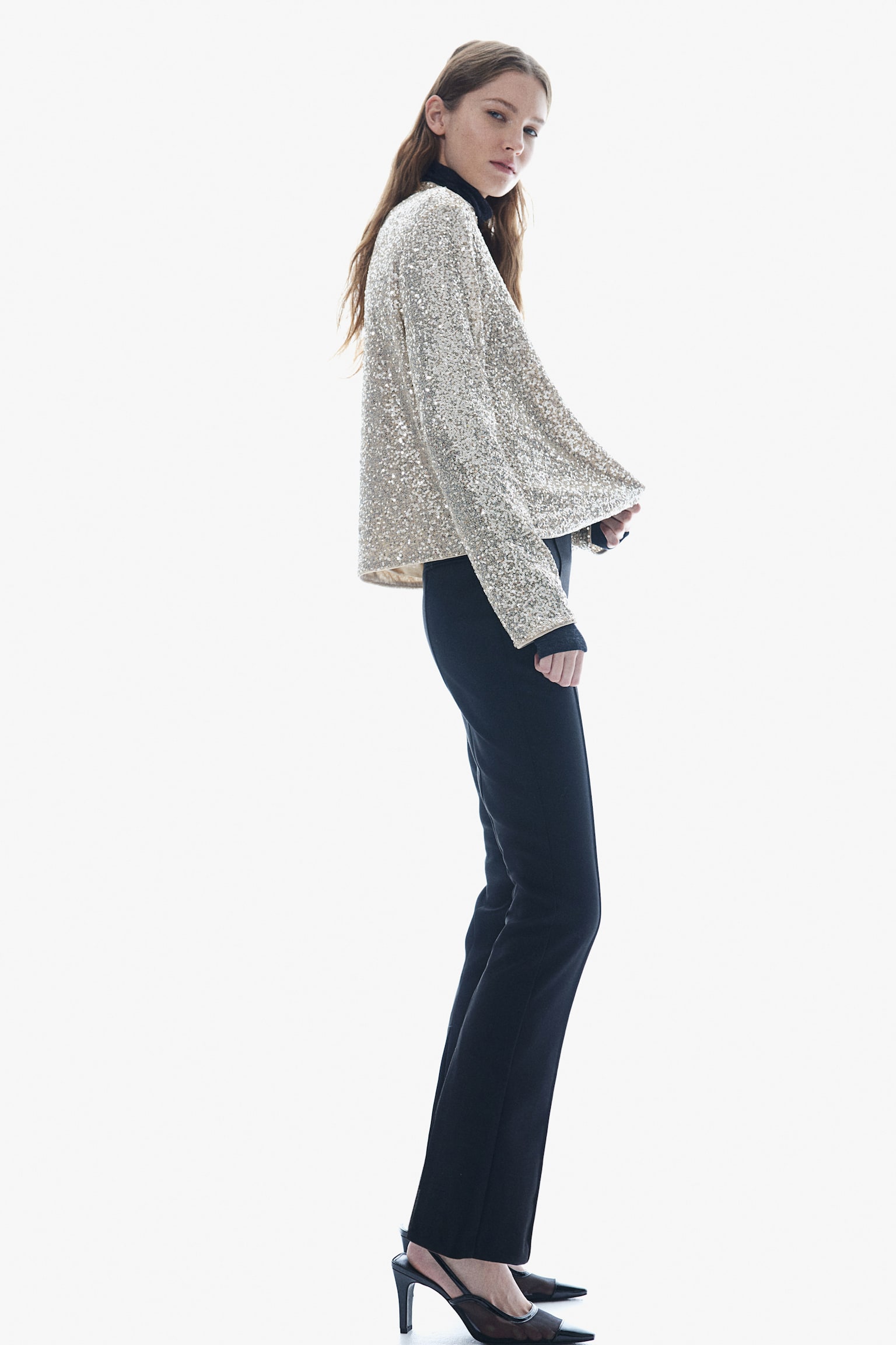 Sequined turtleneck top - Light beige/Silver-coloured/Black/Navy blue - 4