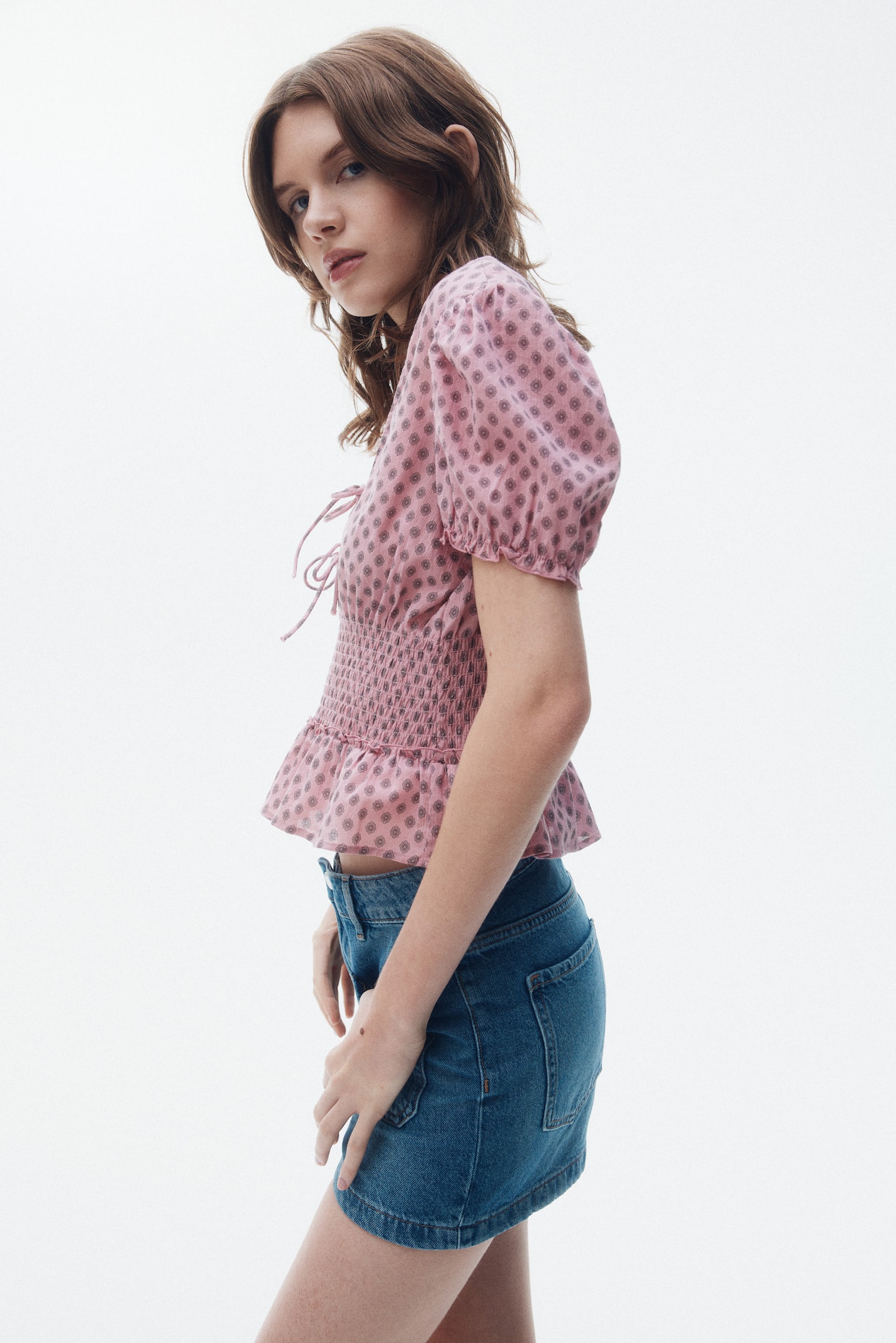 Áo kiểu peplum - Màu hồng/Hoa văn - 6