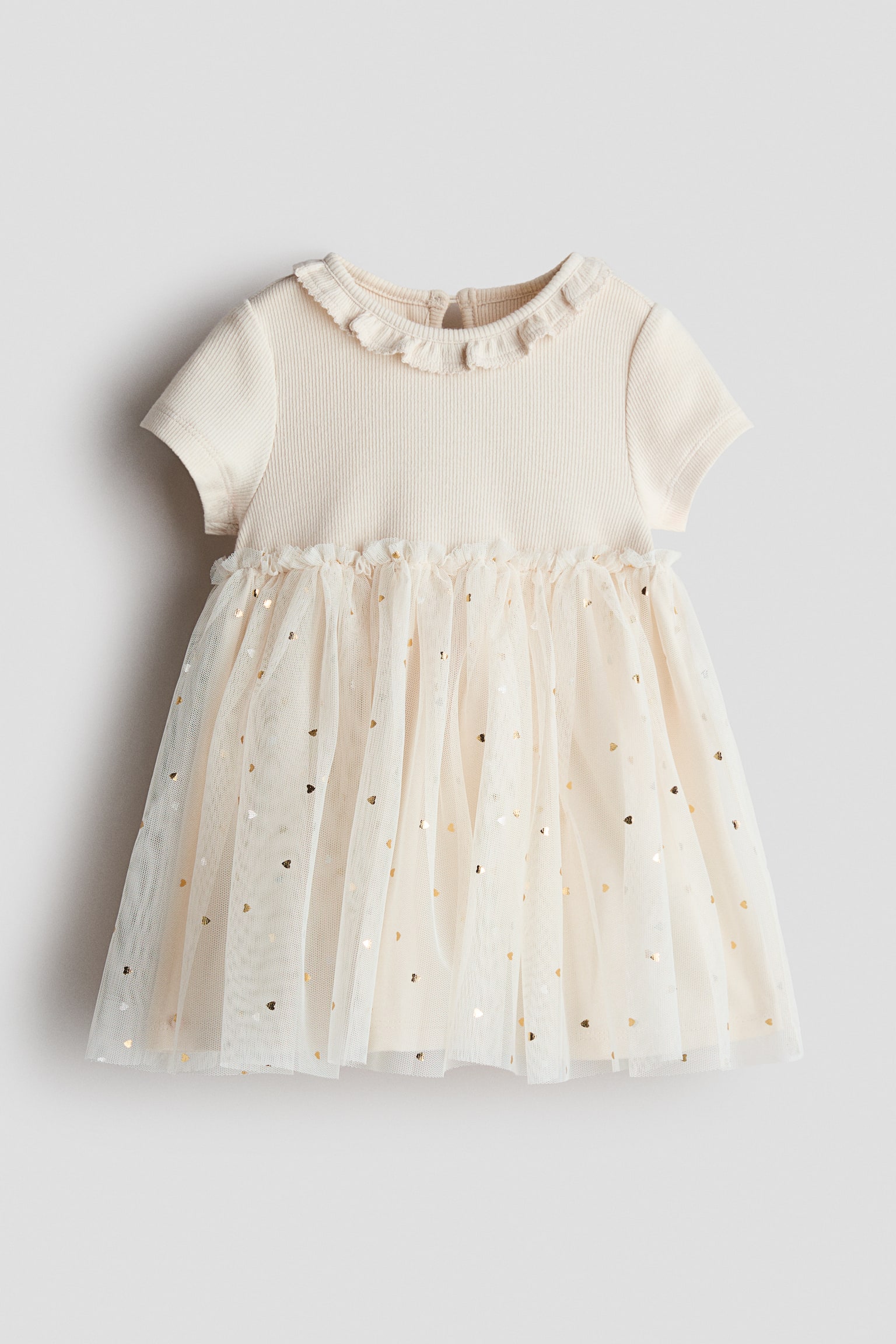 Tulle-skirt cotton dress - Cream/Hearts/Red/Light pink