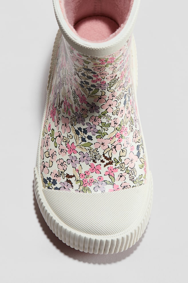 Fleece-Lined Rubber Boots - Cream/floral/Light dusty pink/unicorn - 3