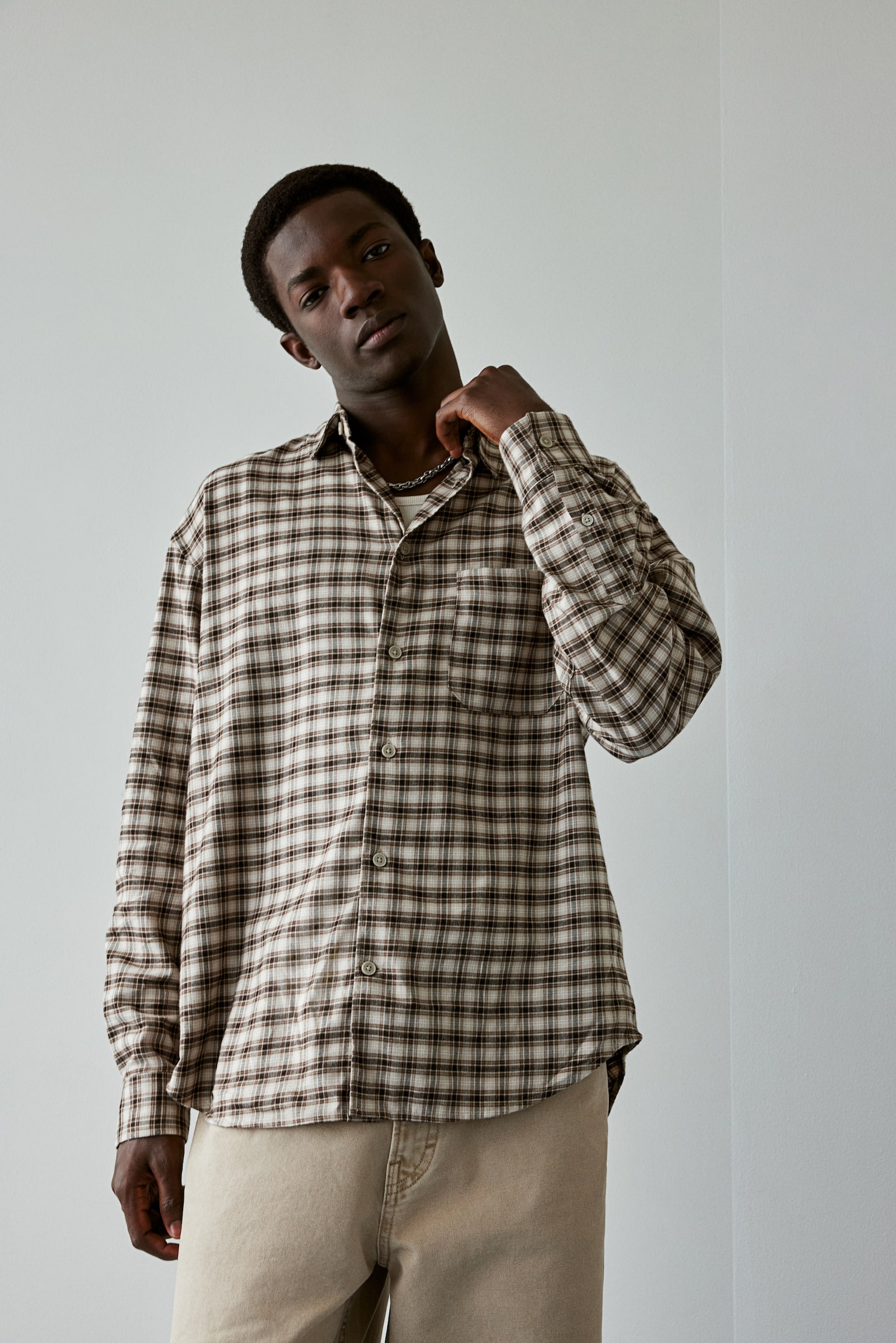 Loose Fit Shirt - Beige/Checked/Dark blue/Checked/Grey/Checked/Dark brown/Checked/Black/Checked - 6