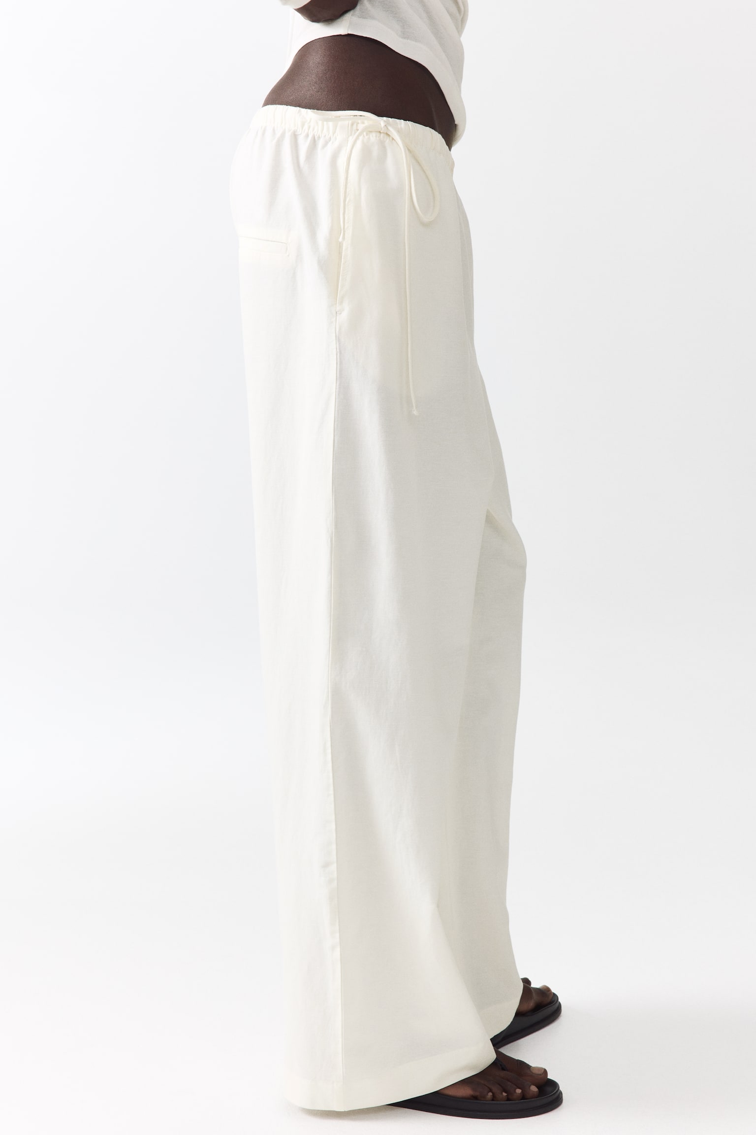 Linen-blend drawstring trousers - Ivory - 3