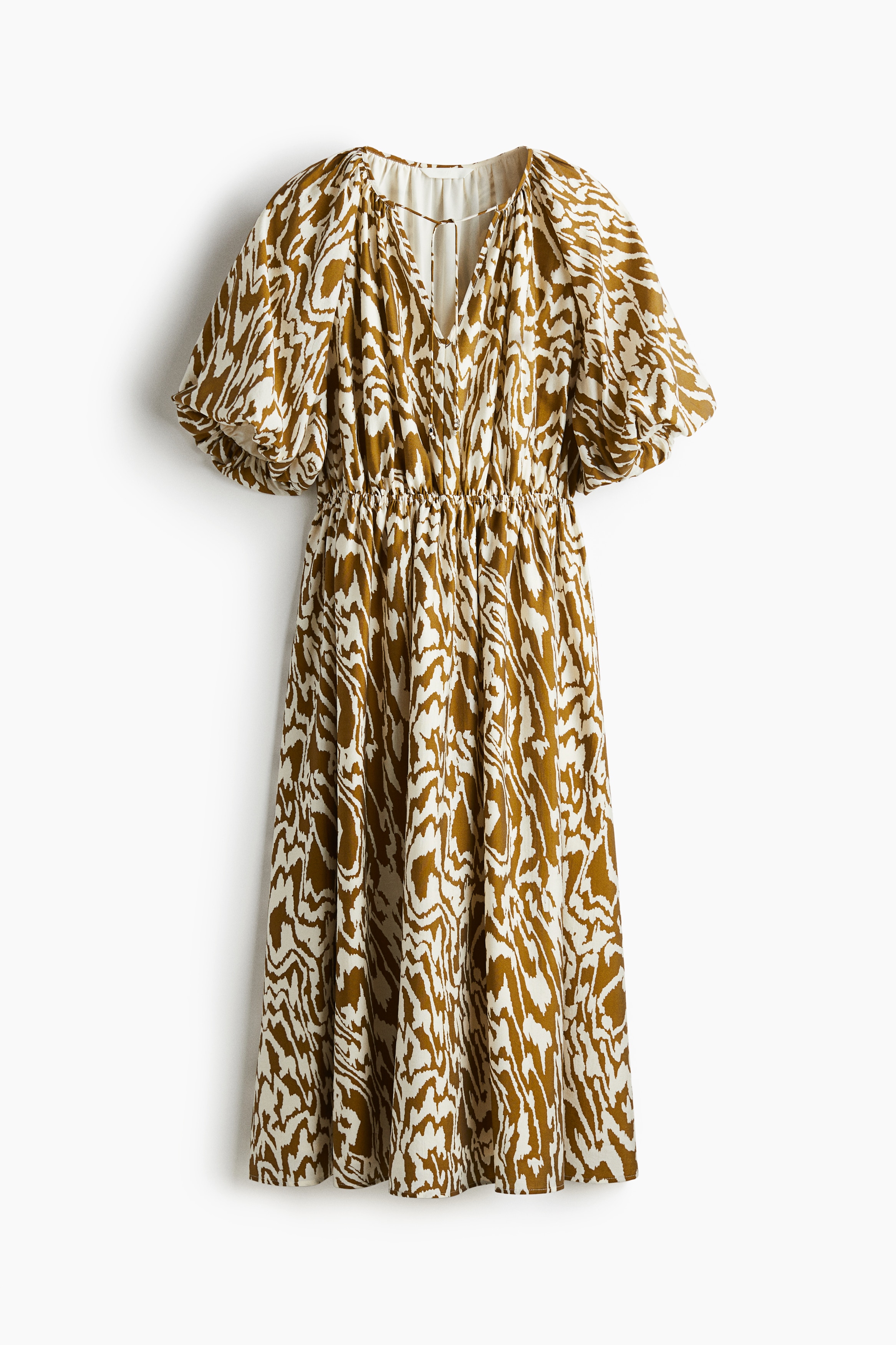 Balloon-sleeved dress - Khaki green/Patterned