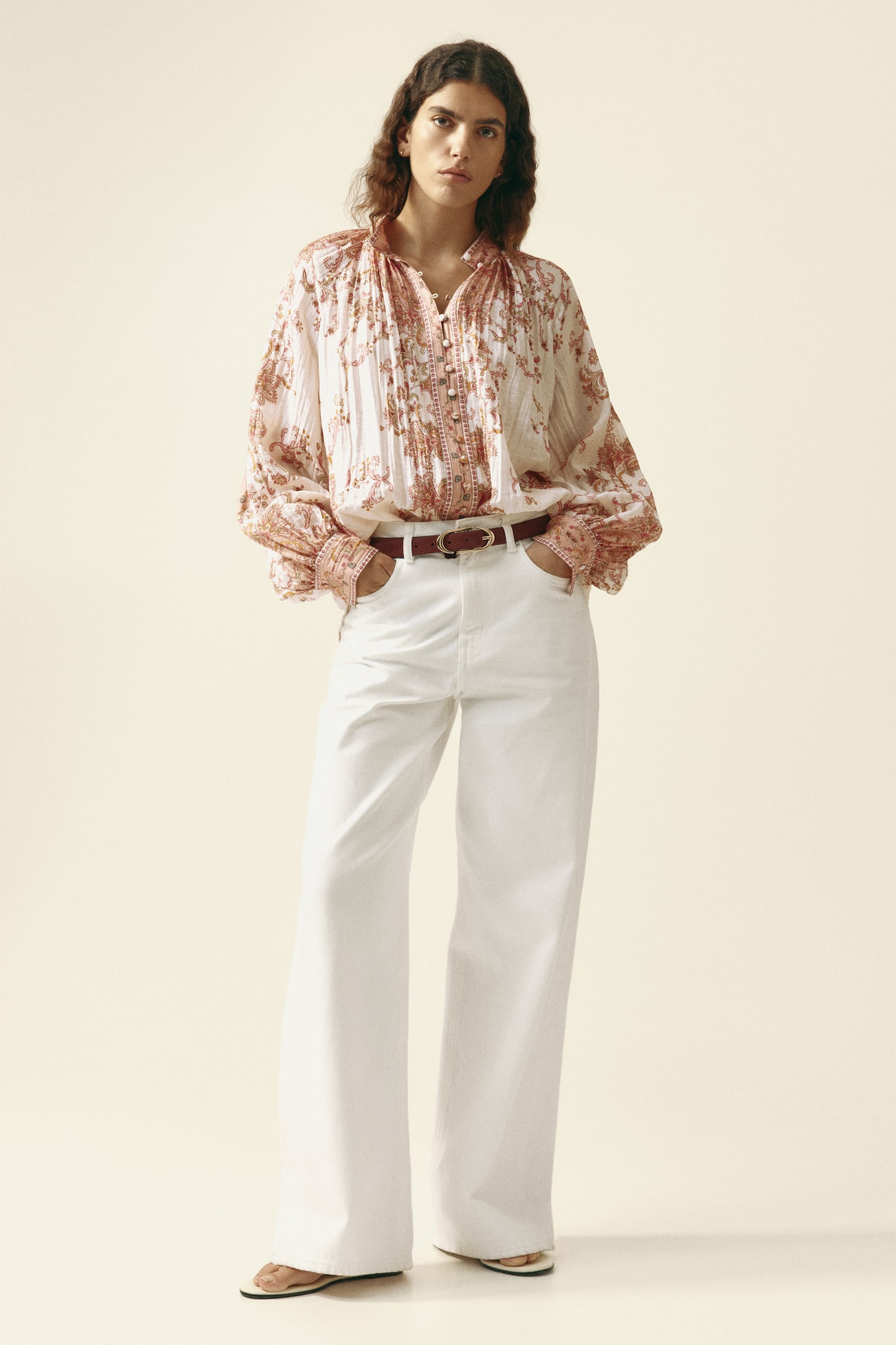 Crinkled blouse - Pink/Paisley pattern - 4