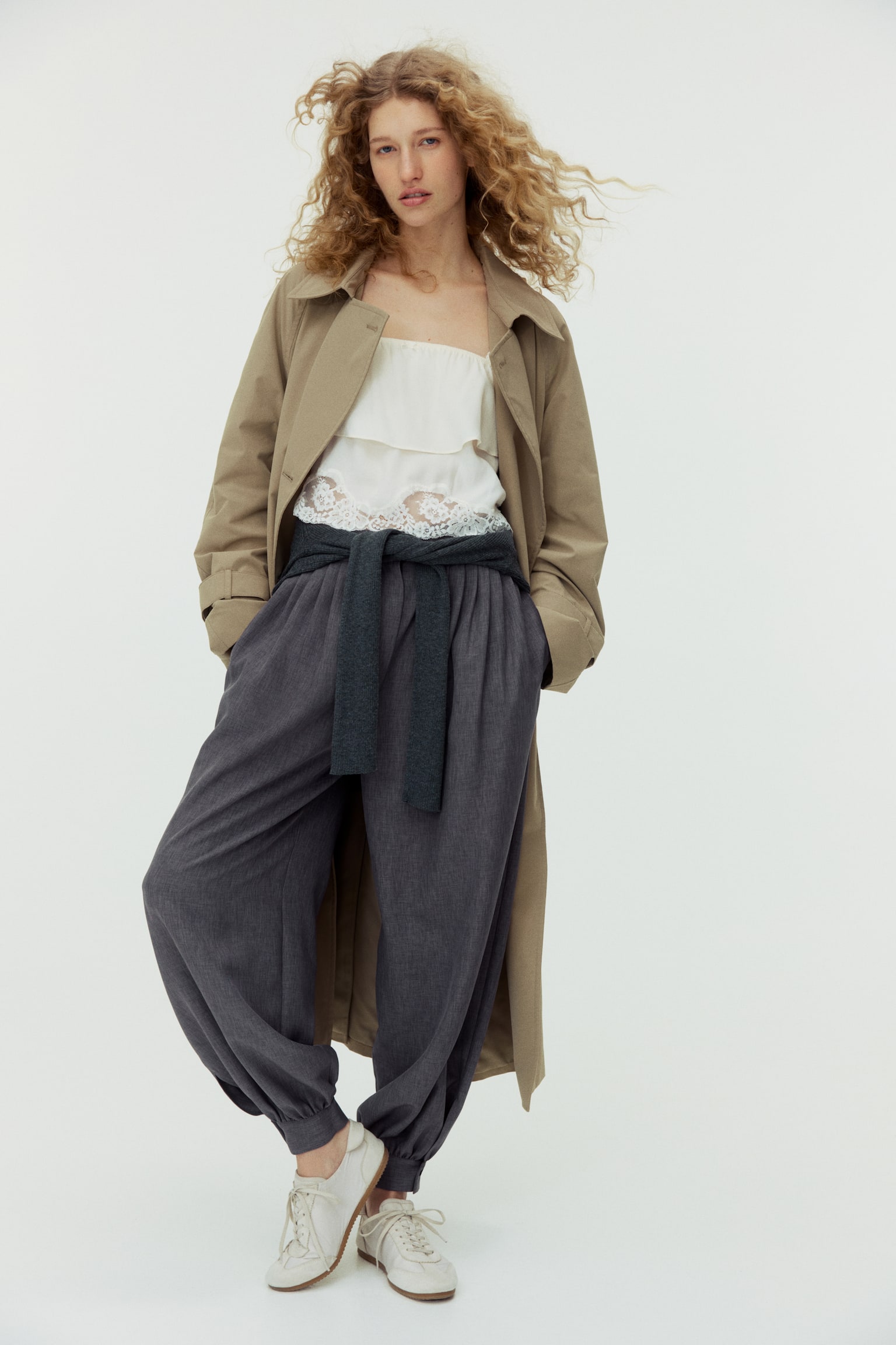 Pleated balloon trousers - Grey marl/Black - 1