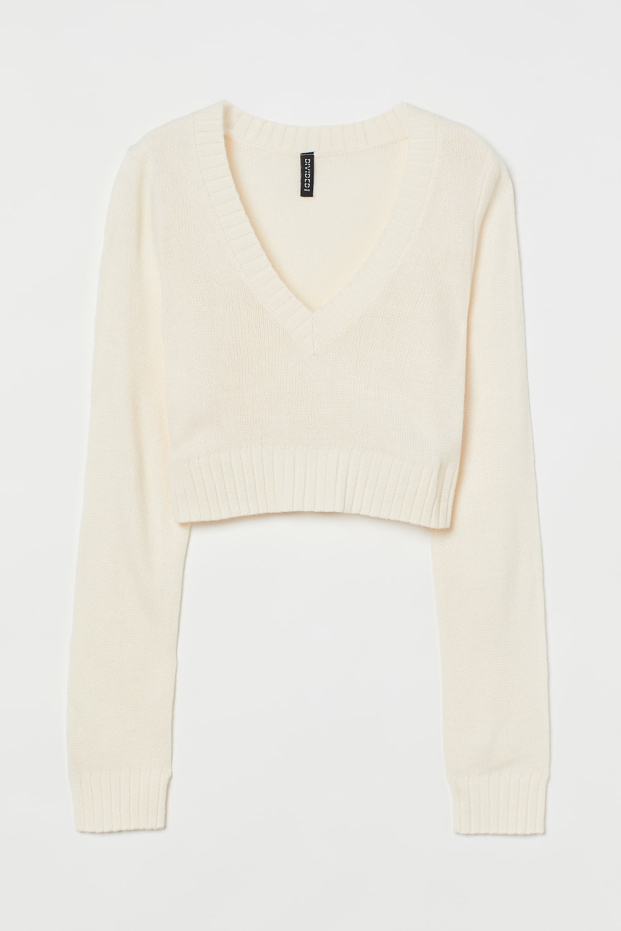 Knit Sweater - Low-cut Neckline - Long sleeve - Cream - Ladies | H&M US