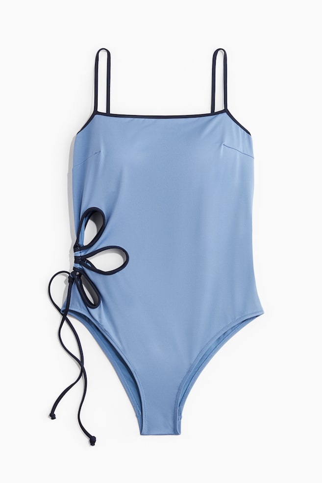 Padded-cup cut-out swimsuit - Light blue/Black/White - 1