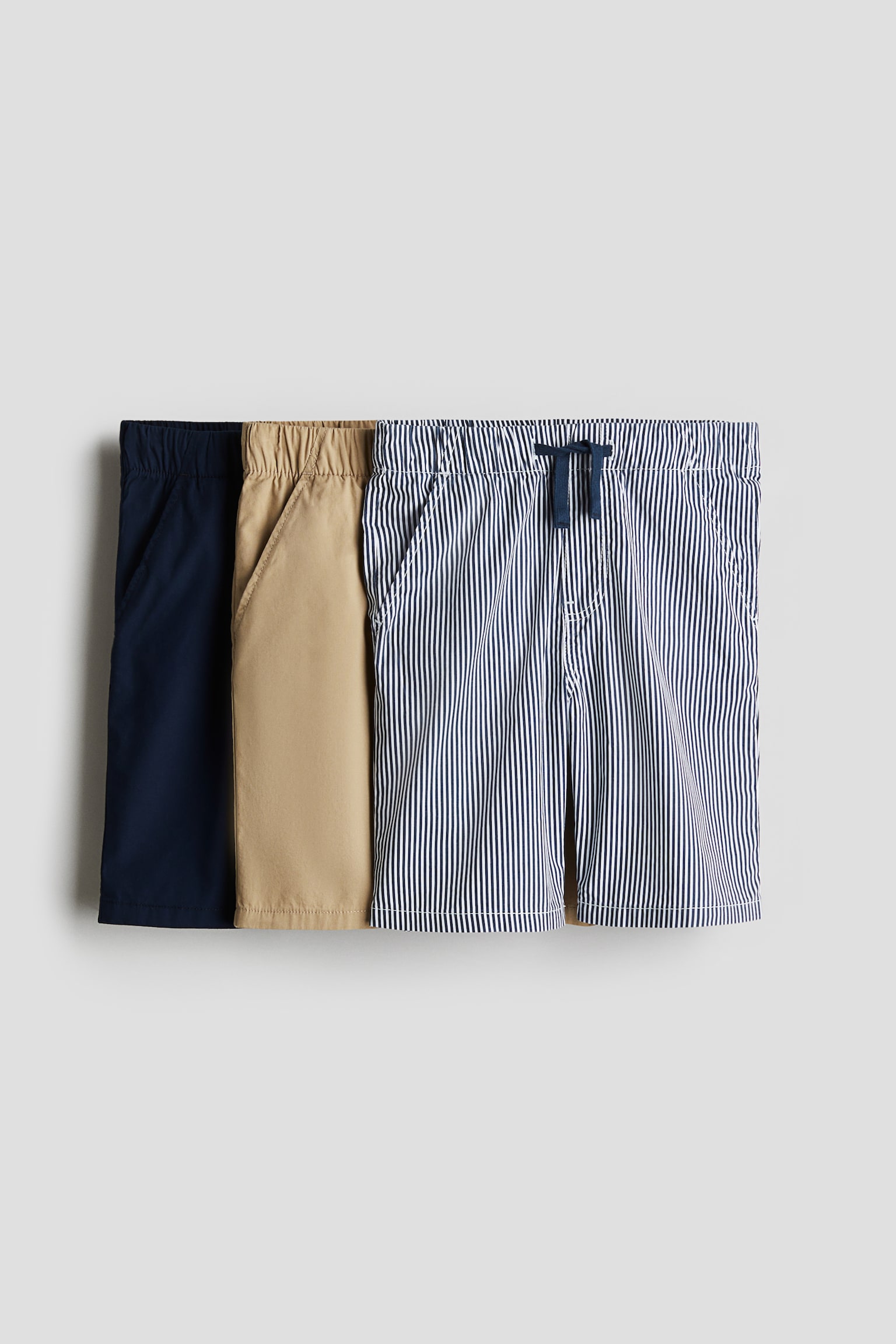 Детские шорты H&M 3-pack cotton, цвет: Тёмно-синий / Полосатый — фото 1