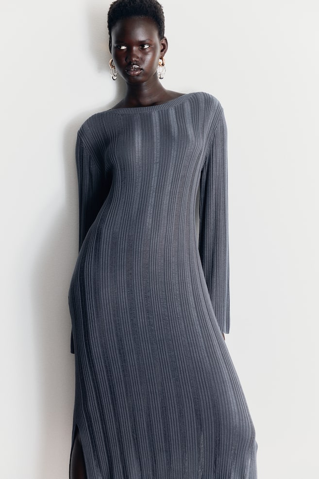 Strukturstrikket bodycon-kjole - Mørk grå/Sort/Lys gråbeige - 4