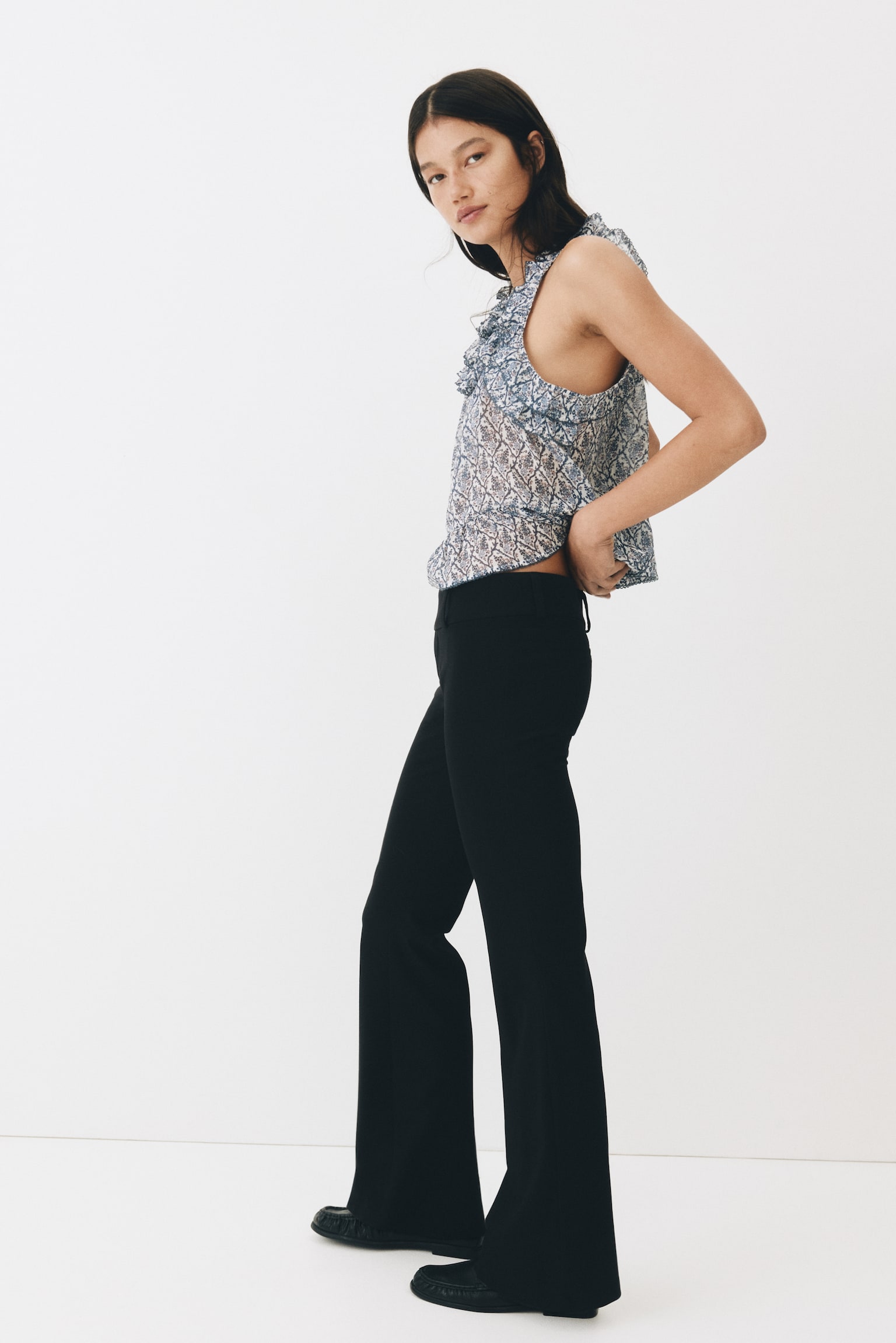 Flared tailored trousers - Black/Burgundy - 2