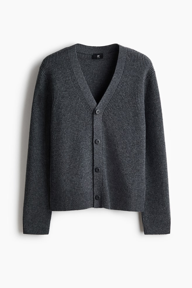 Regular Fit Rib-knit wool cardigan - Dark grey/Dark mole/Black - 1
