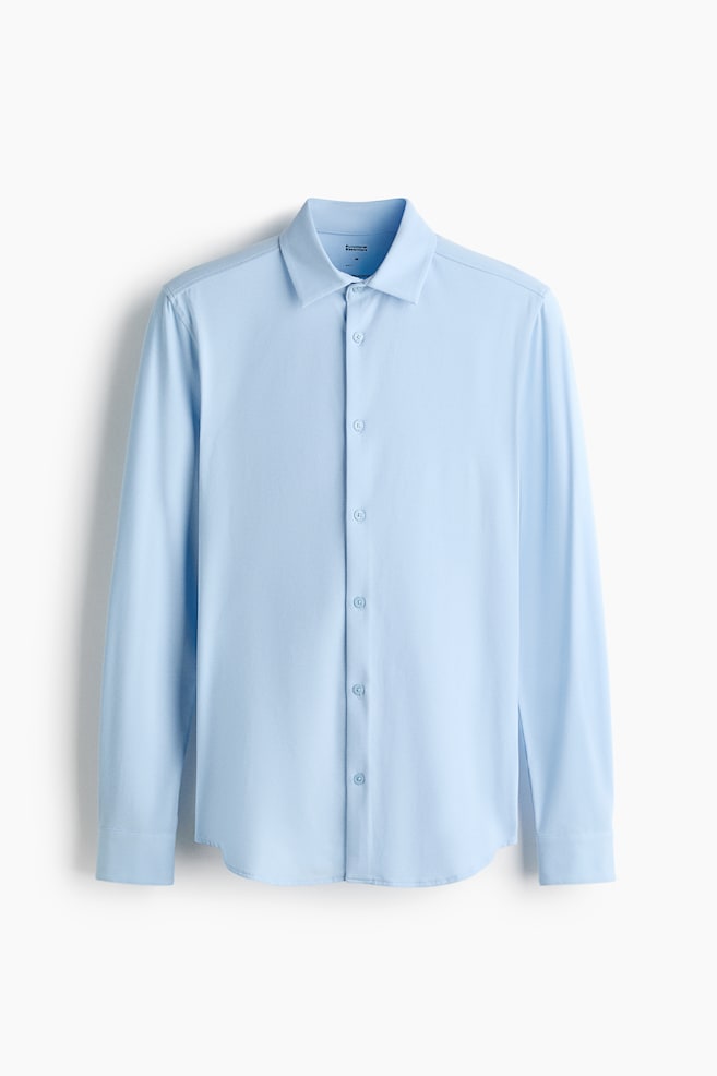 Camicia Slim Fit in tessuto quadrielastico - Azzurro/Nero/Bianco - 1
