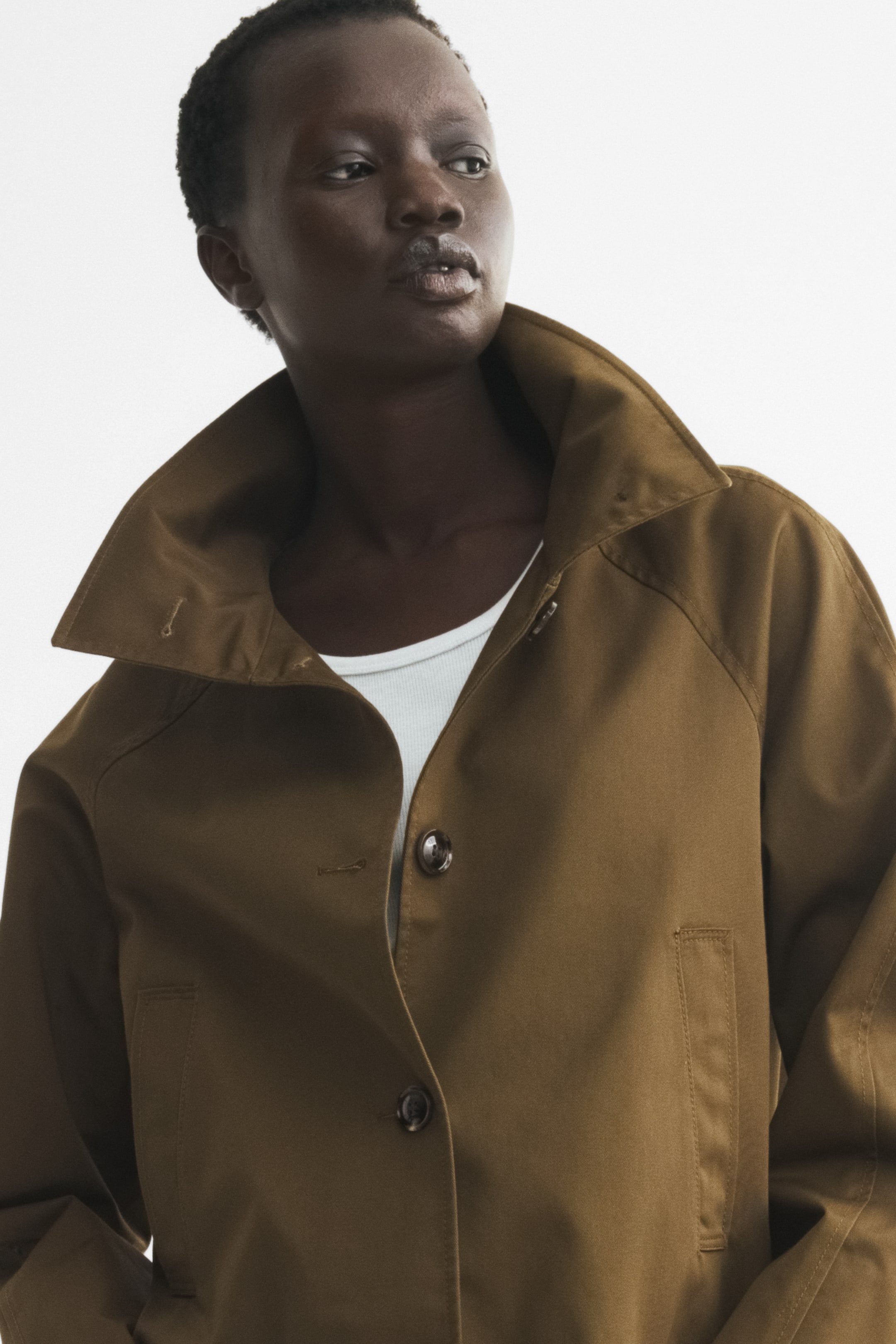 Funnel-Collar Twill Jacket