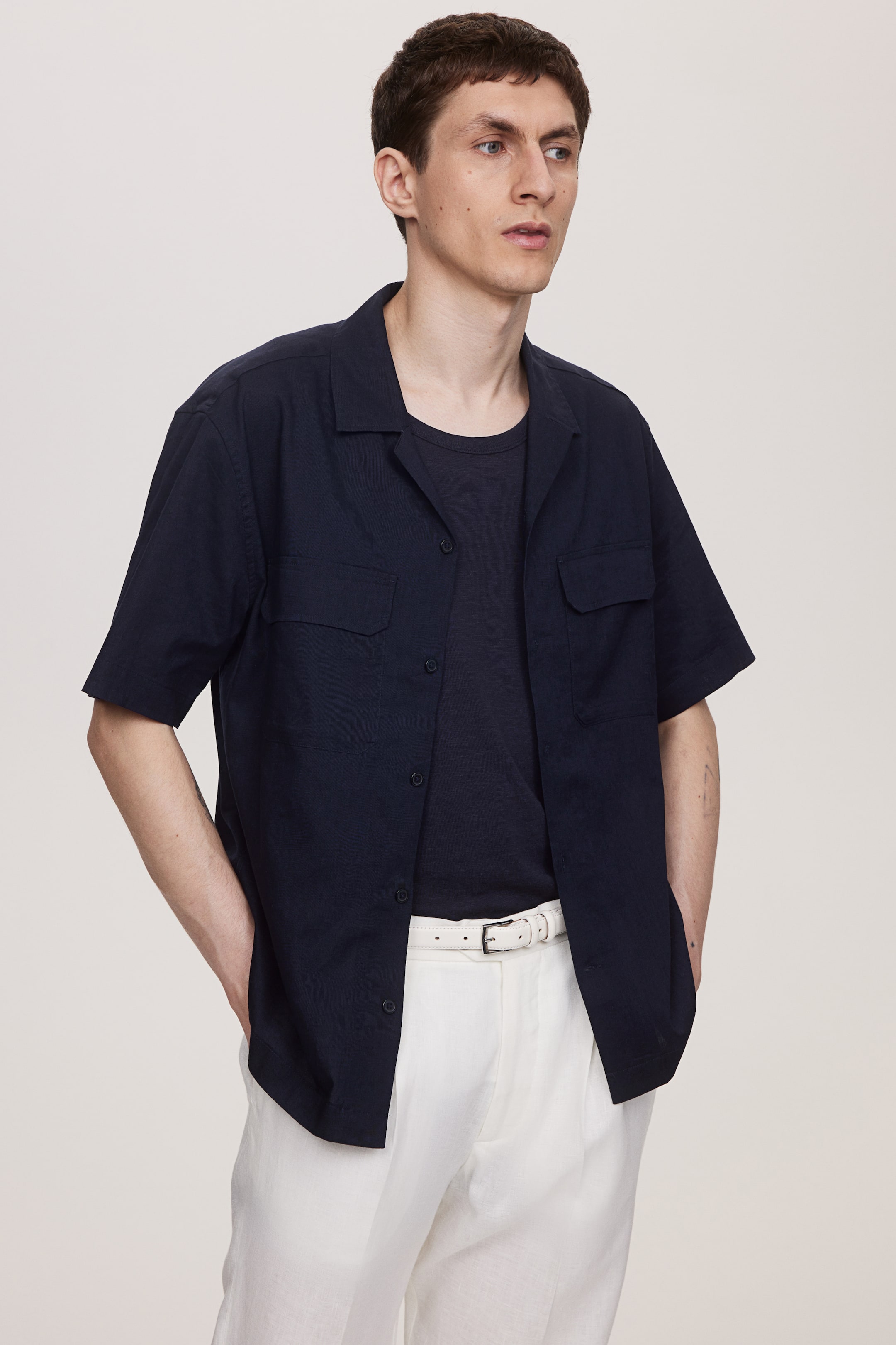 Regular Fit Linen-blend Utility Shirt