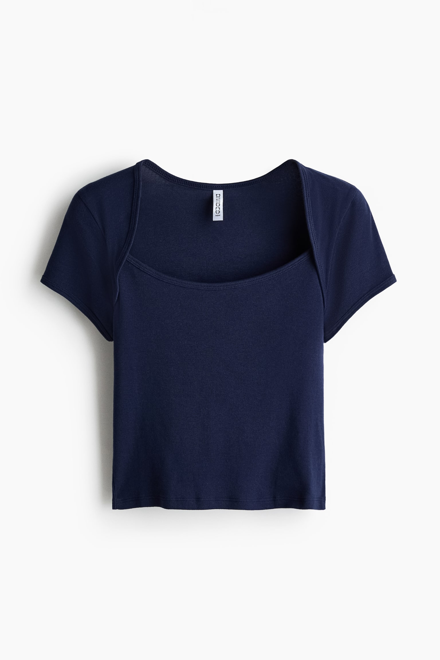 Женский топ H&M Scoop-Neck Cotton Top, цвет: Тёмный синий — фото 1