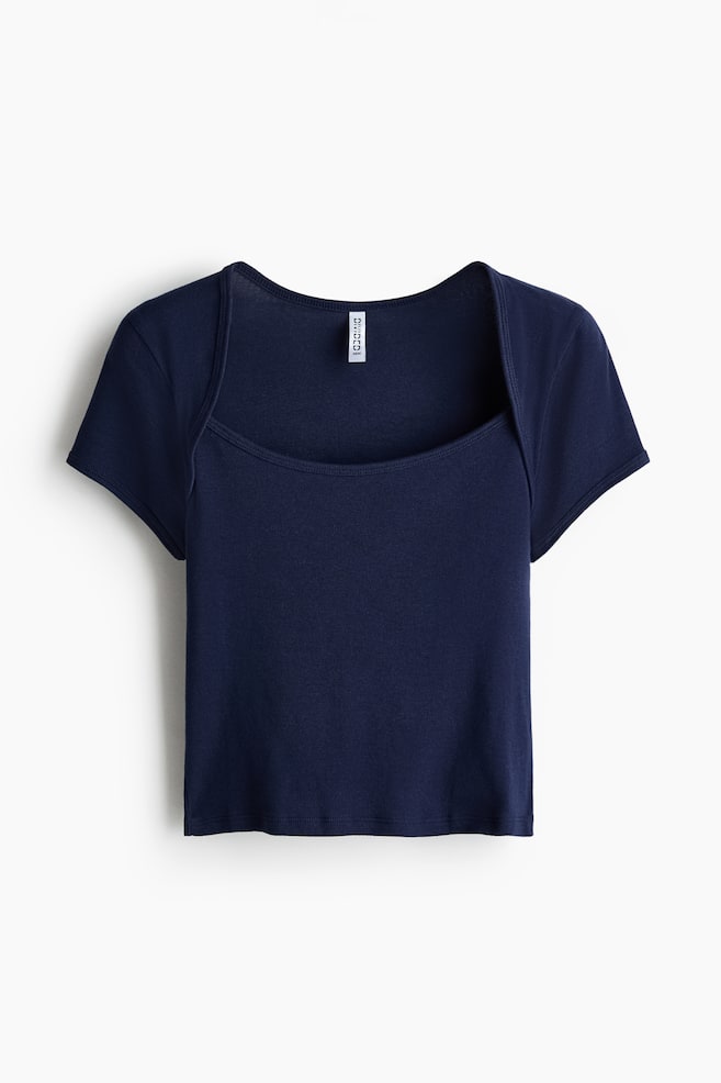 Scoop-Neck Cotton Top - Dark blue - 1
