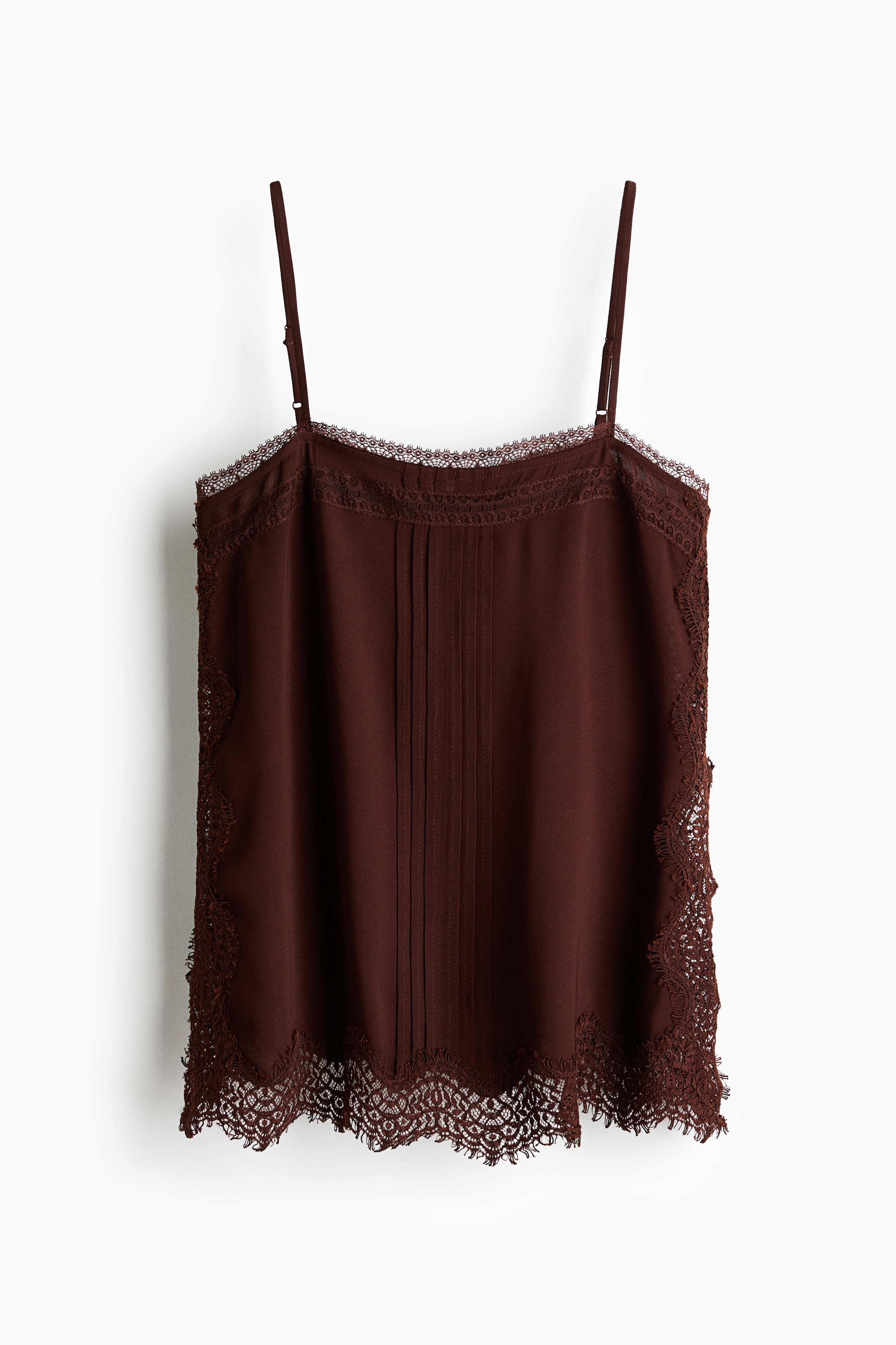 Lace-trimmed strappy top - Dark brown/Cream