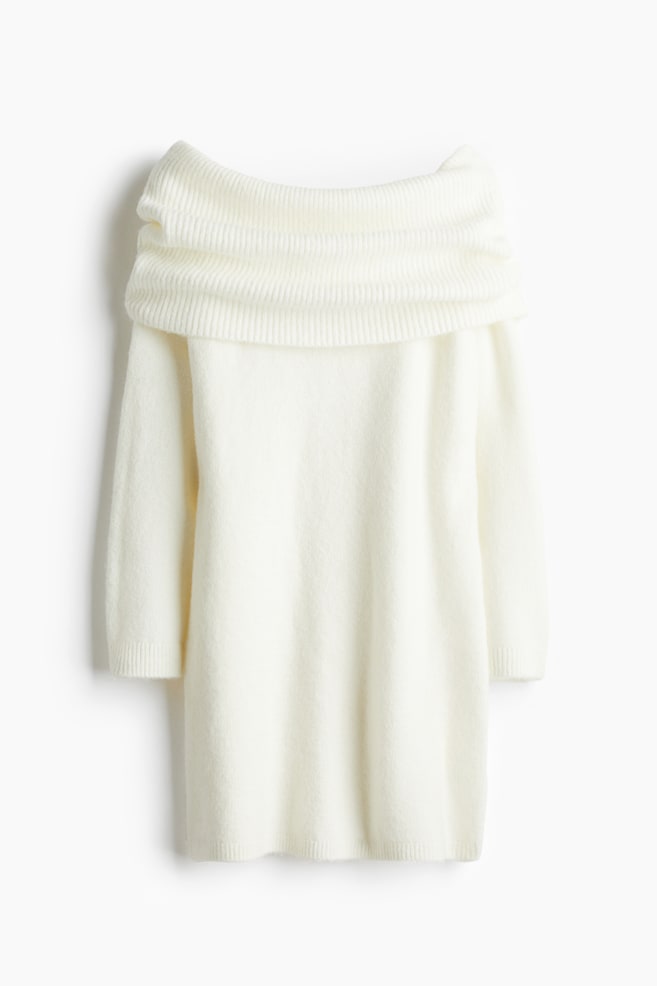 Abito in maglia a spalle scoperte - Crema - 1
