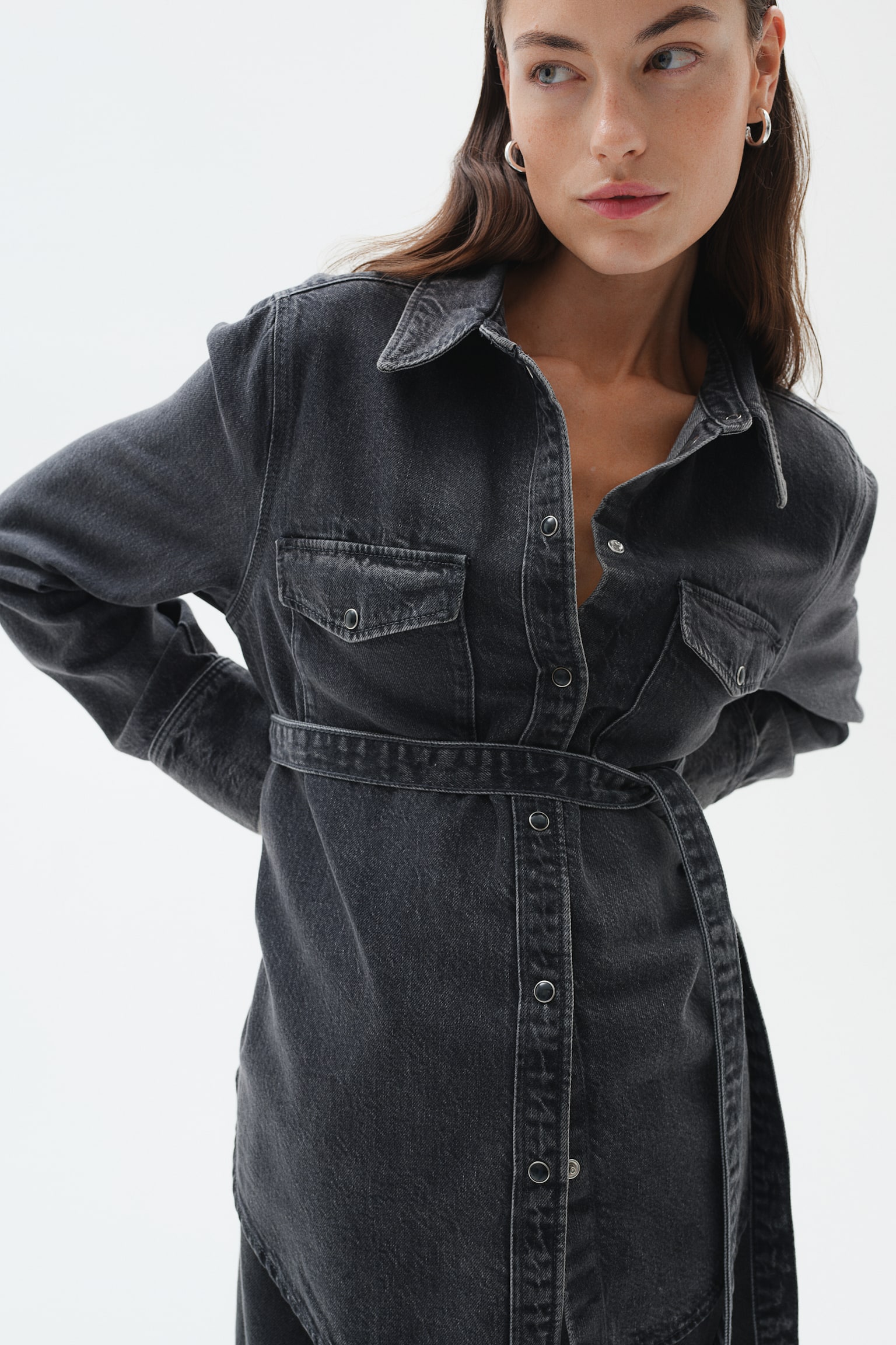 MAMA Tie-belt denim shirt - Dark denim grey/Denim blue - 7