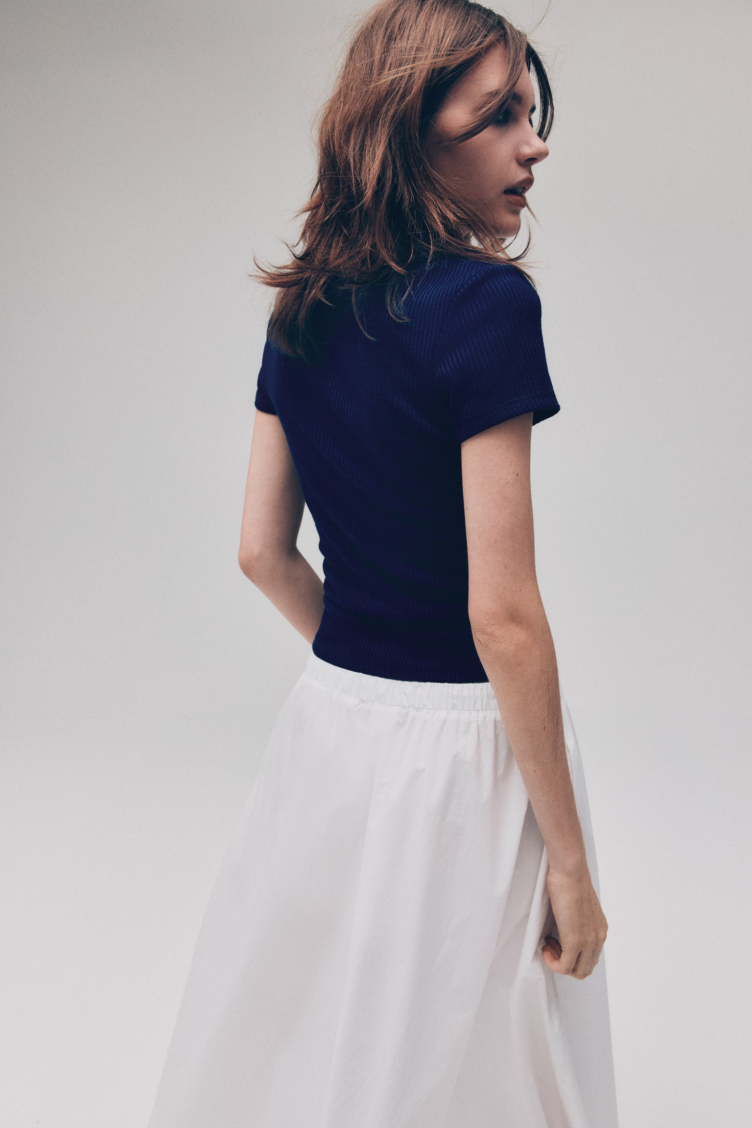 Ribbed collared top - Dark blue/Light blue/Striped/Light beige - 3