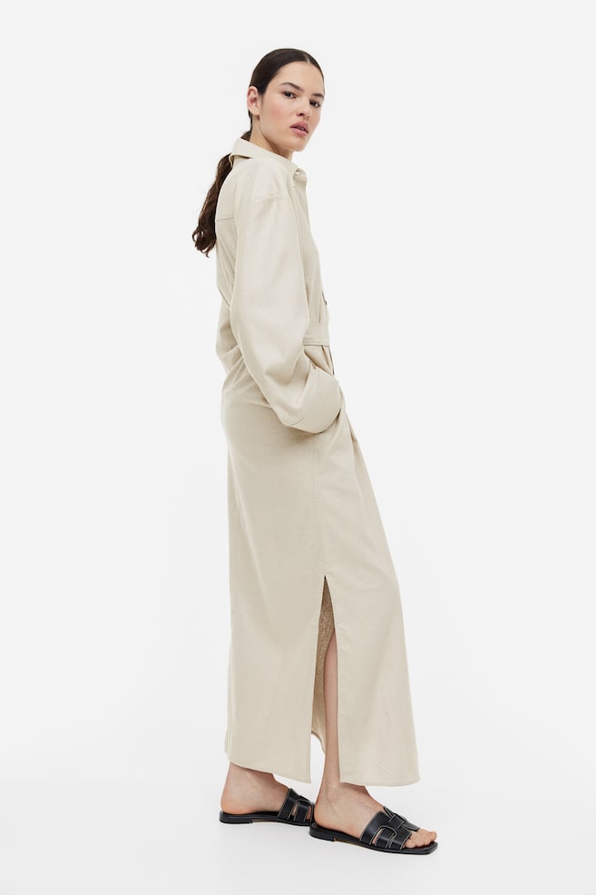 Robe chemise en soie - Beige clair/Blanc - 5