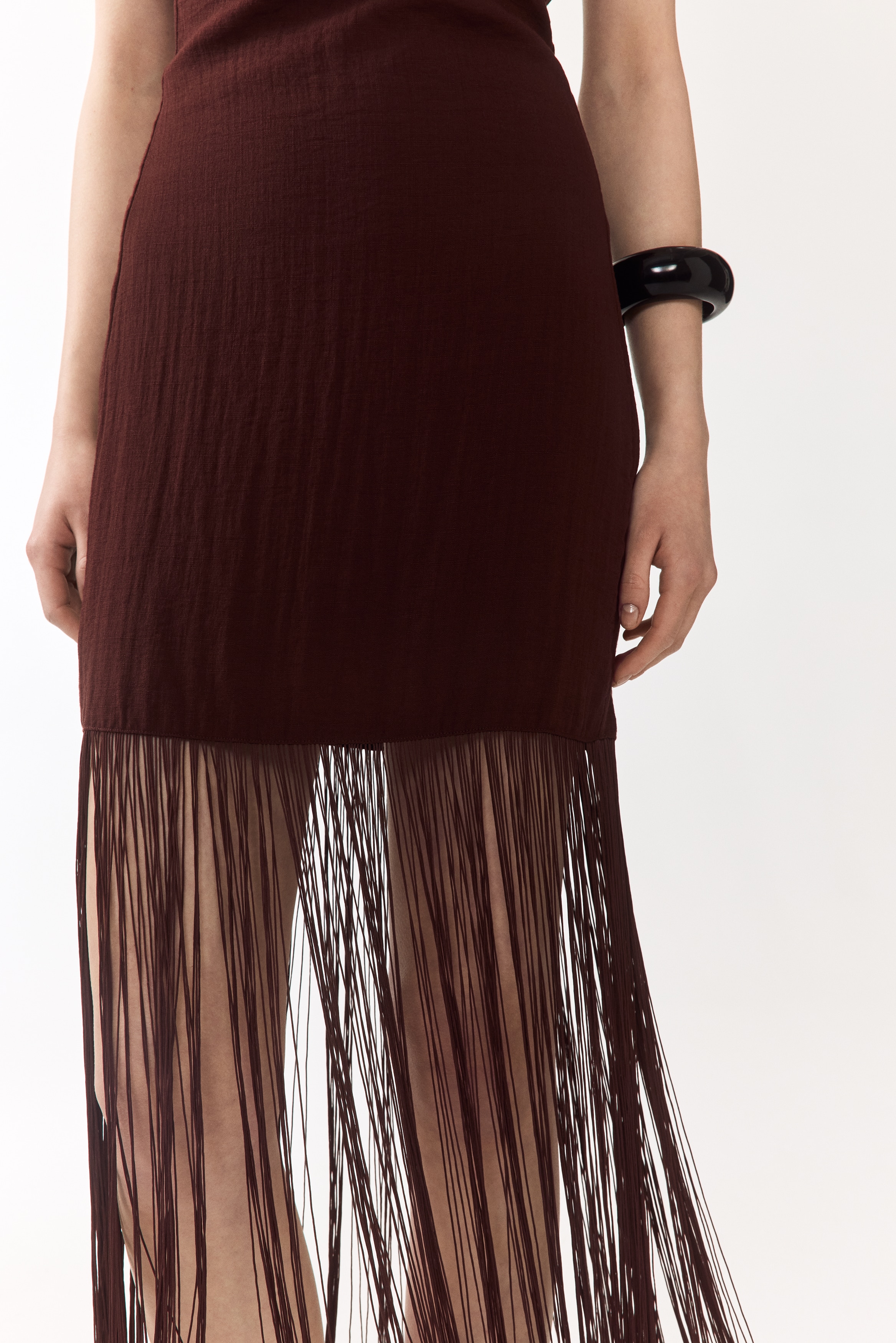 Women's Dark brown Bandeau Dress with Fringe | H&M US