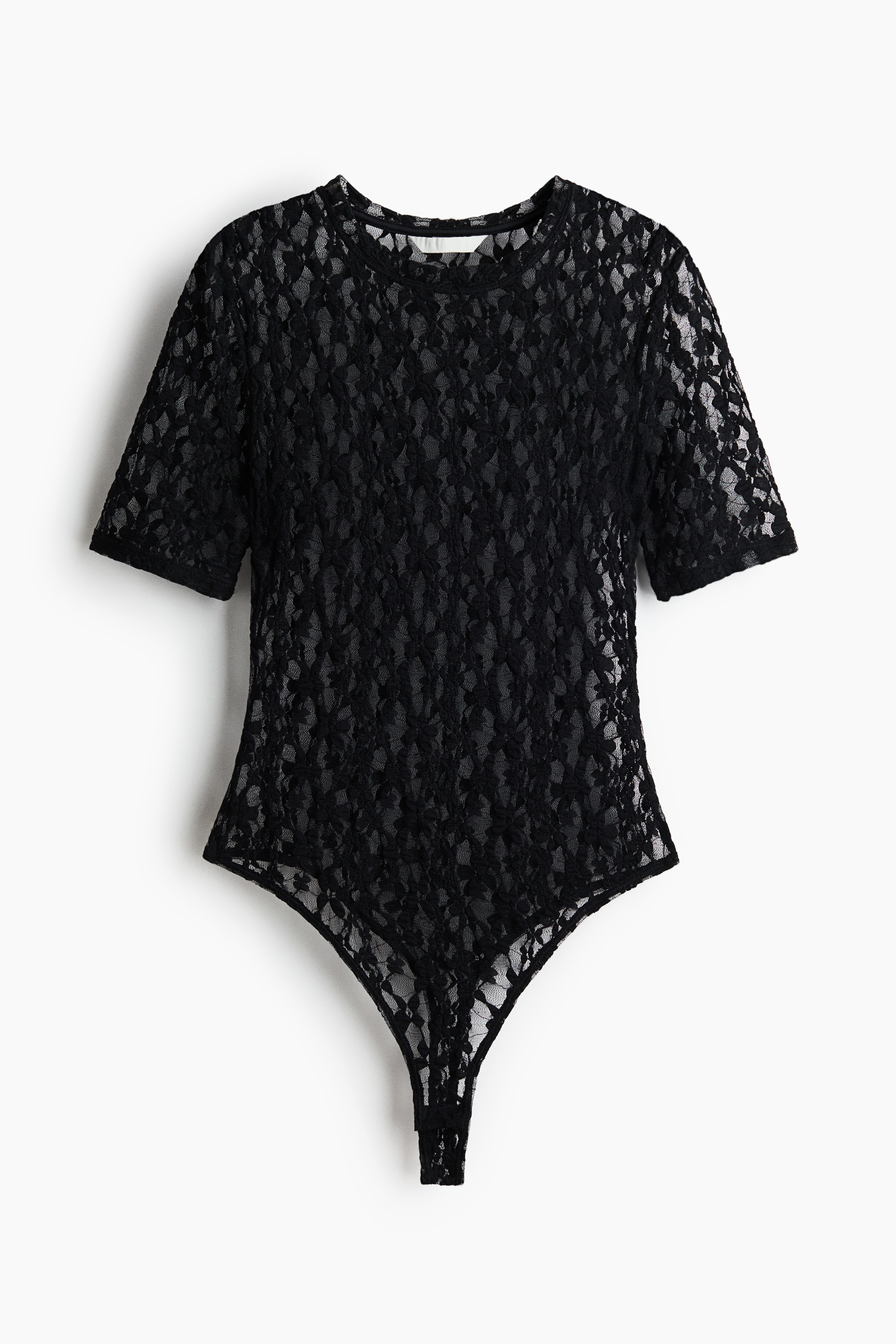 Short-Sleeved Lace Bodysuit - Black/Brown