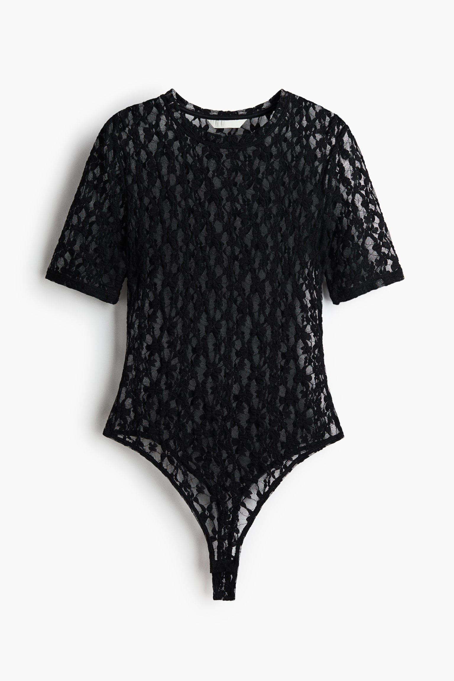 Боди Short-Sleeved, кружево — H&M, цвет: Чёрный — фото 1