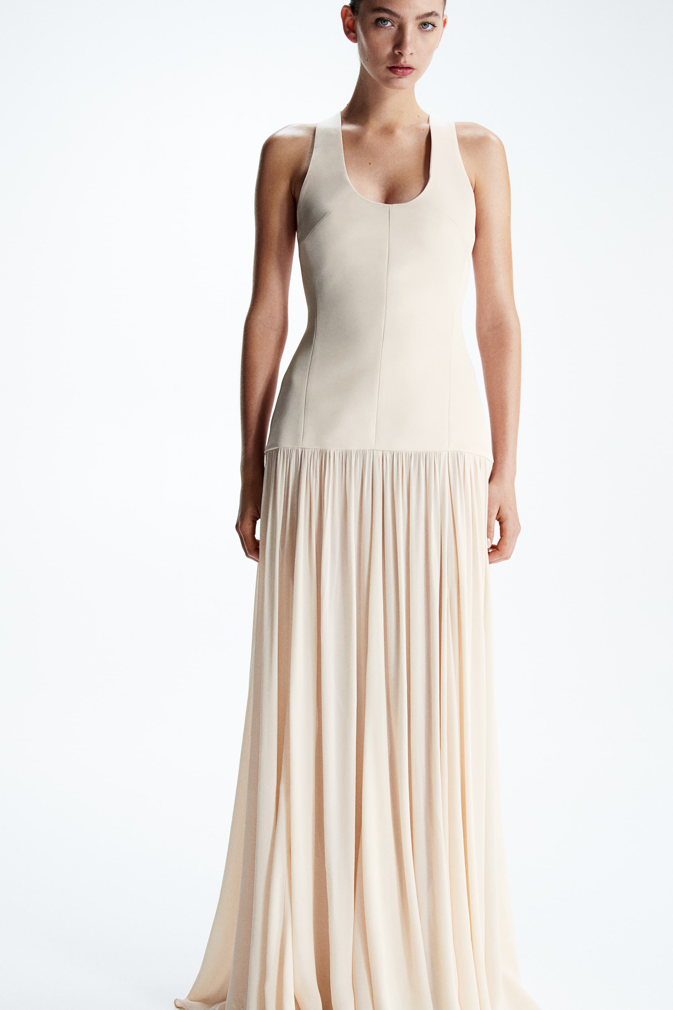 Robe maxi avec jupe vaporeuse - Beige clair - FEMME | H&M FR 1