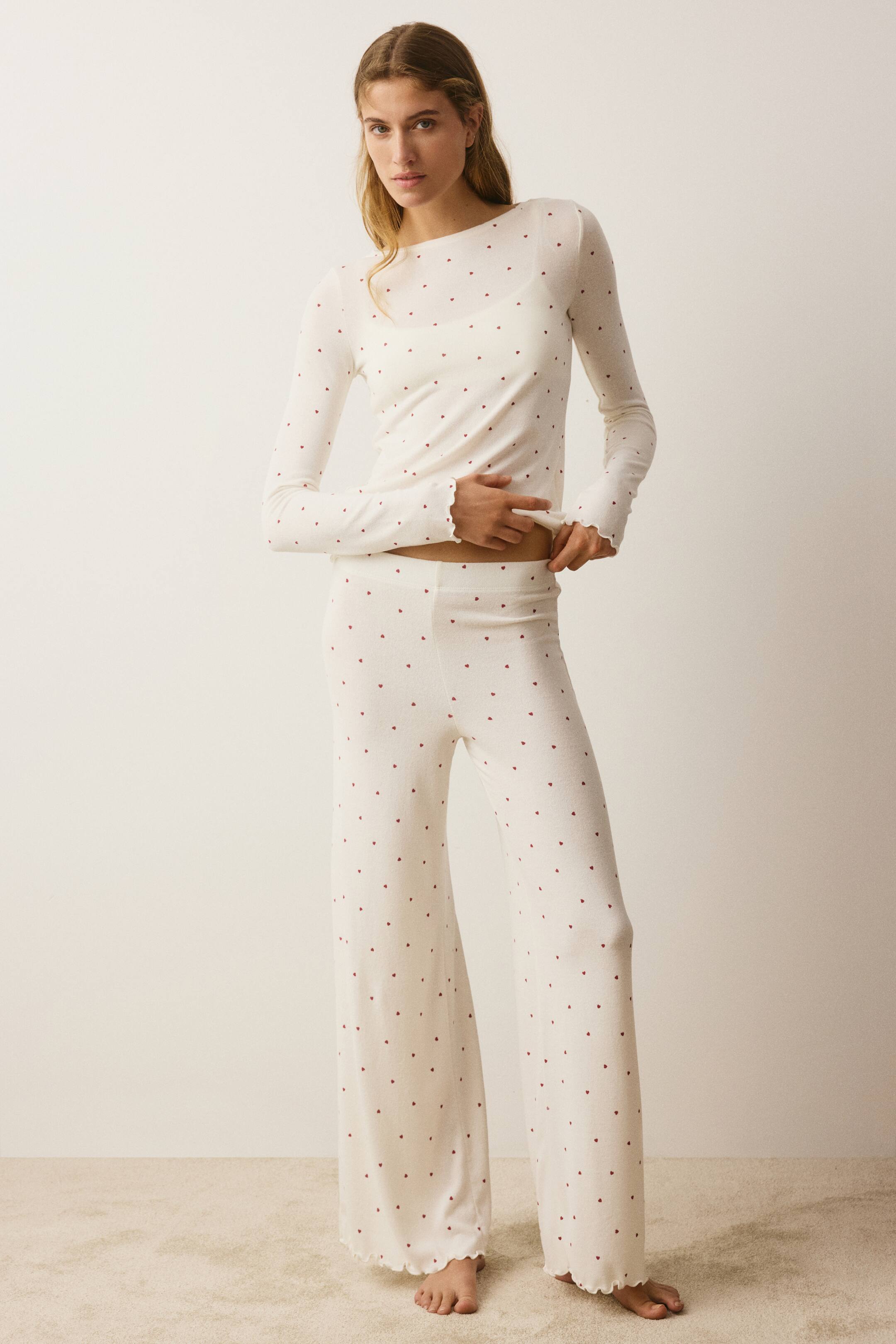 View larger image: Brushed jersey pyjamas - Cream/Hearts - Ladies | H&M 1
