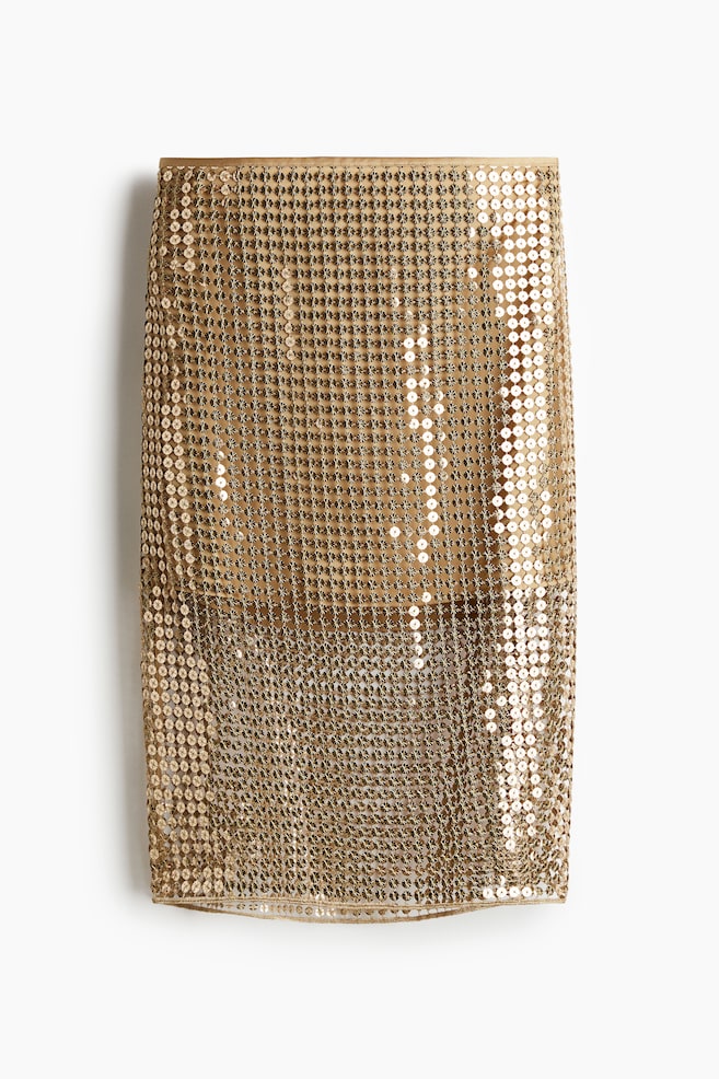 Sequined mesh skirt - Beige/Gold-coloured - 1