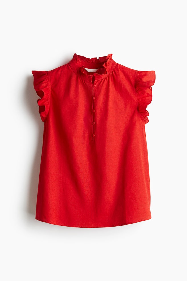 Linen Blend Blouse - Red/Light blue/Stripe/White/Light yellow/Light blue - 1