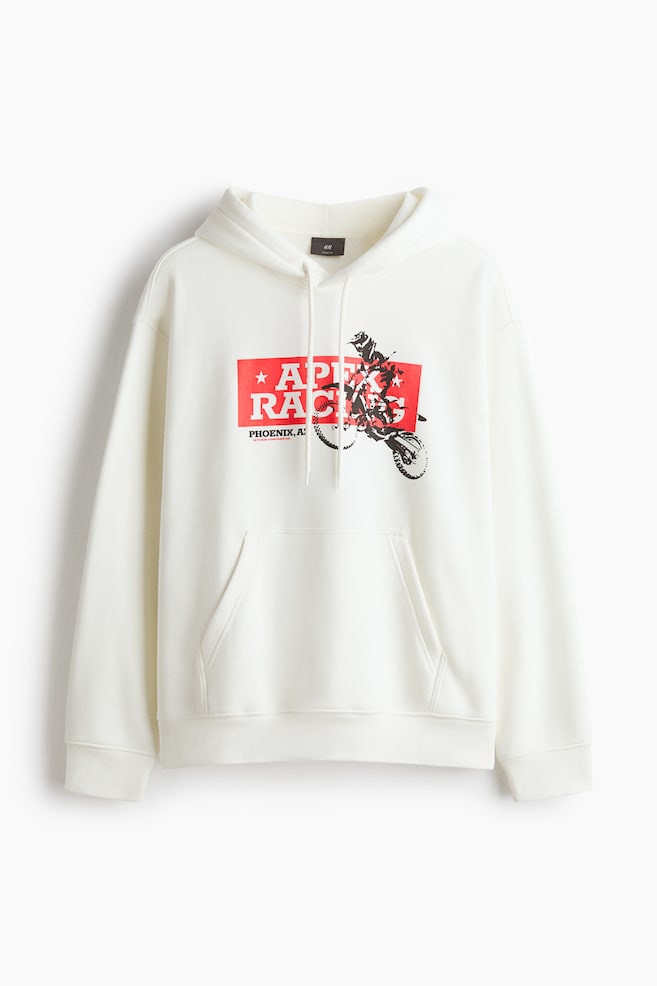 Loose Fit Printed Hoodie - White/Motocross/Cream/Honest Carl's/Brown/Wellbeing/White/Recordin'/Light beige/printed motif - 1