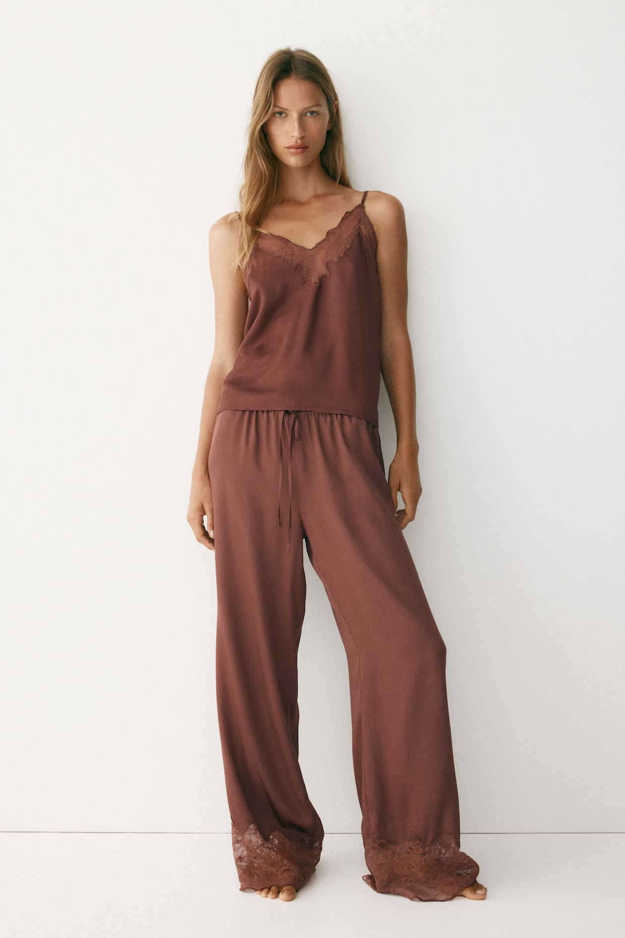 Lace-Trimmed Satin Pajama Top - image 2