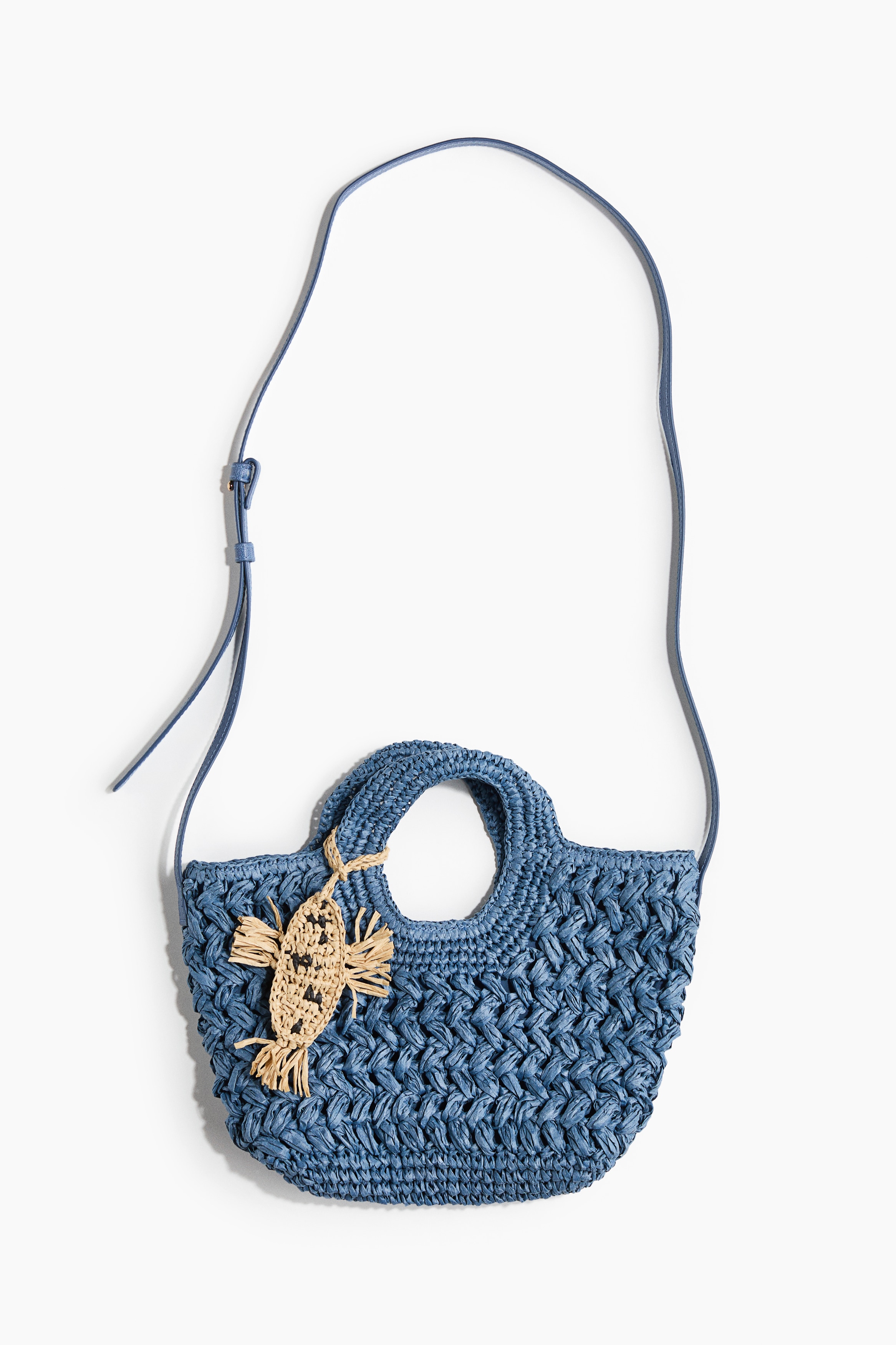 Bolso crossbody en paja - Azul empolvado/Beige