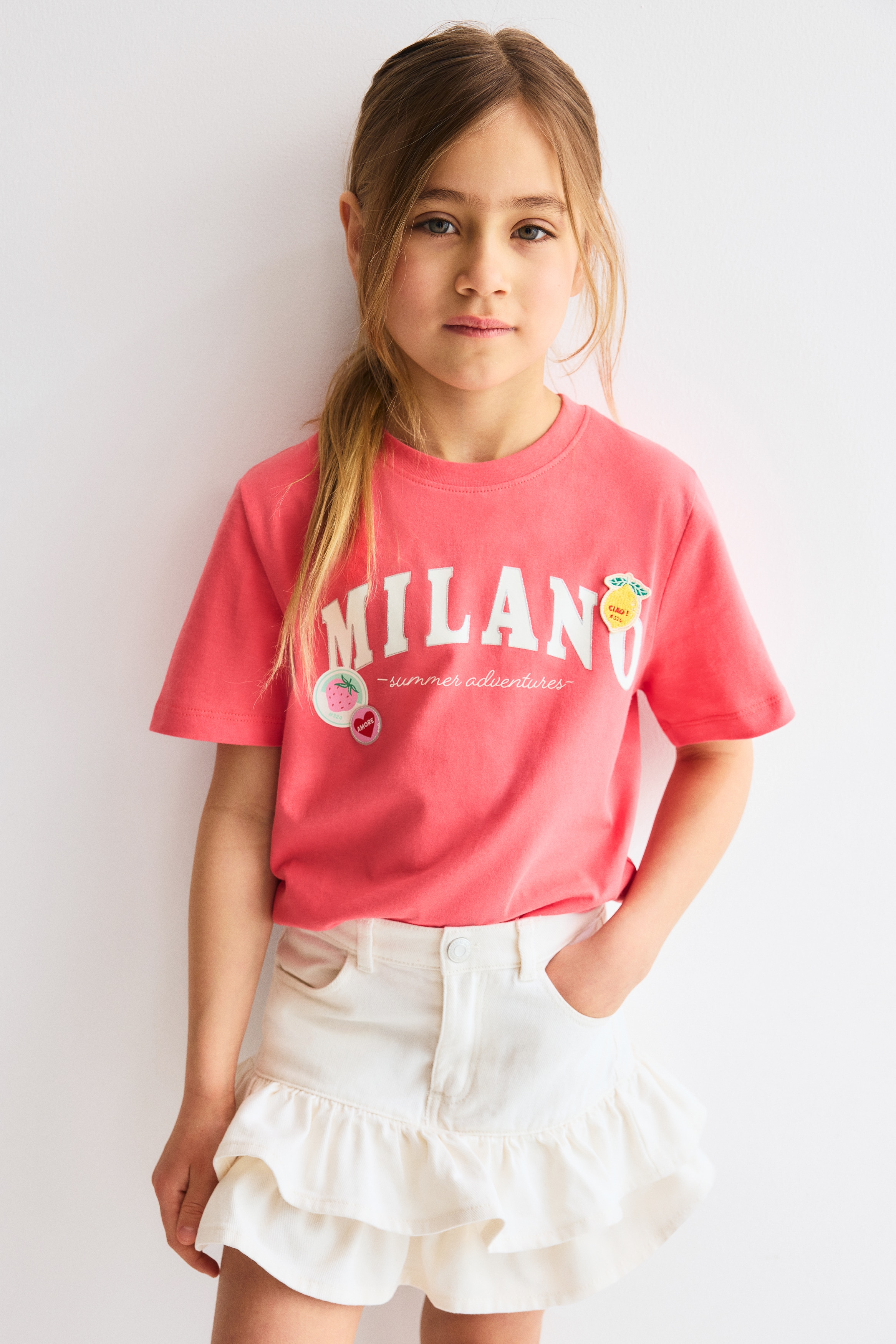 T-shirt con motivo decorativo - Rosso chiaro/Milano/Rosa cipria/unicorno/Crema/fiocchi/Bianco/blu navy