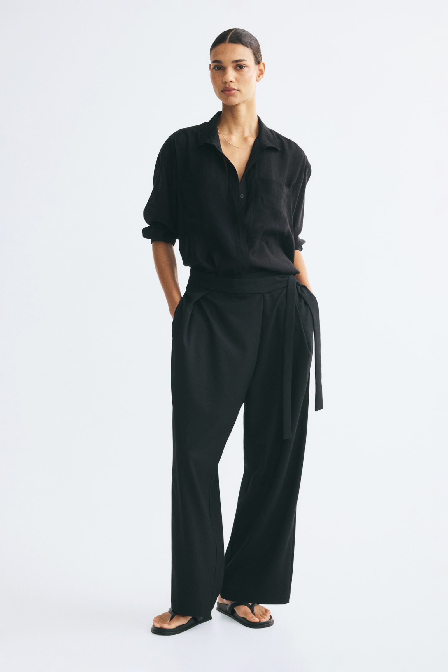 Женские брюки H&M Wrap-Detail, цвет: Чёрный — фото 4