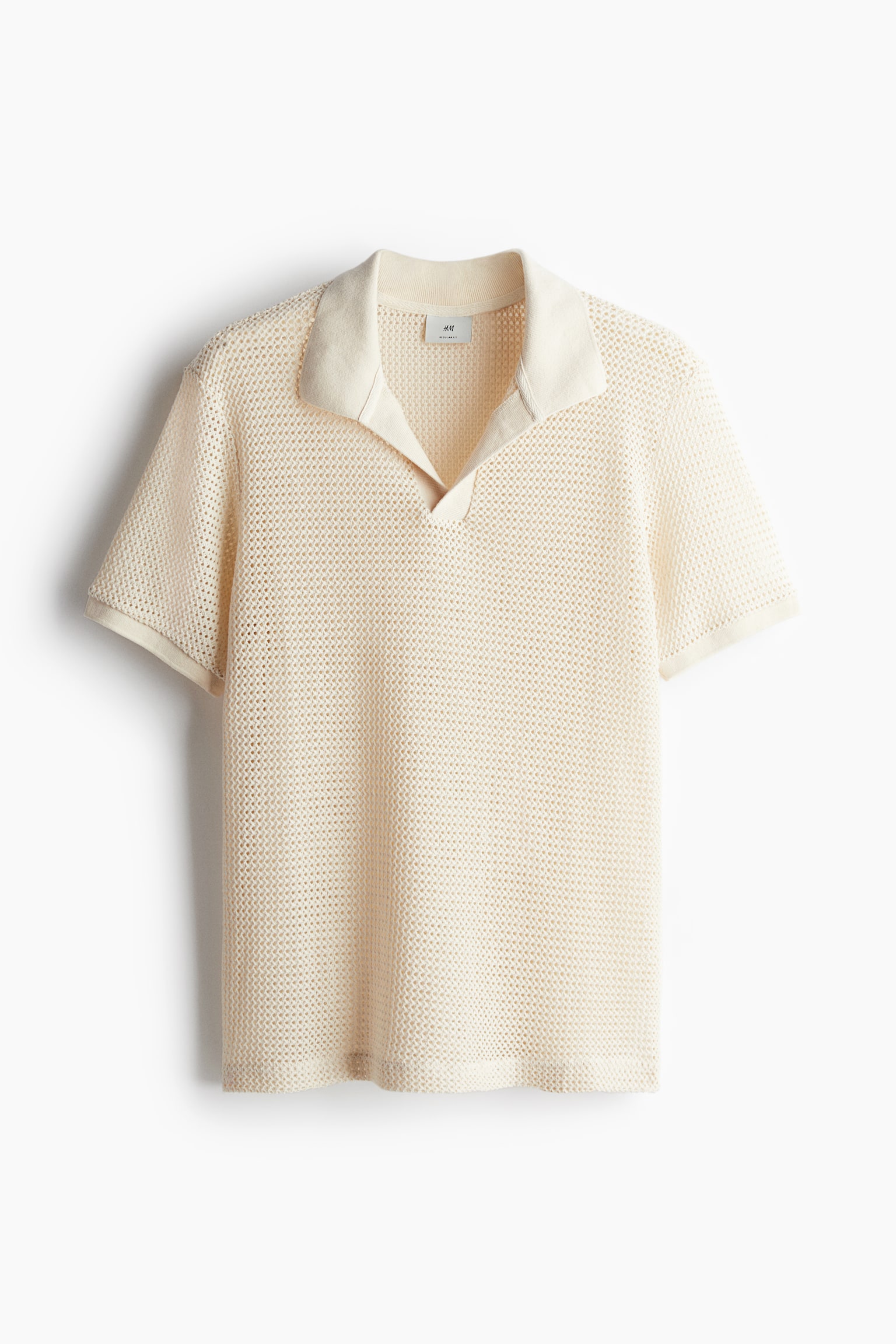 Regular Fit Crochet-look polo shirt - Cream - 2