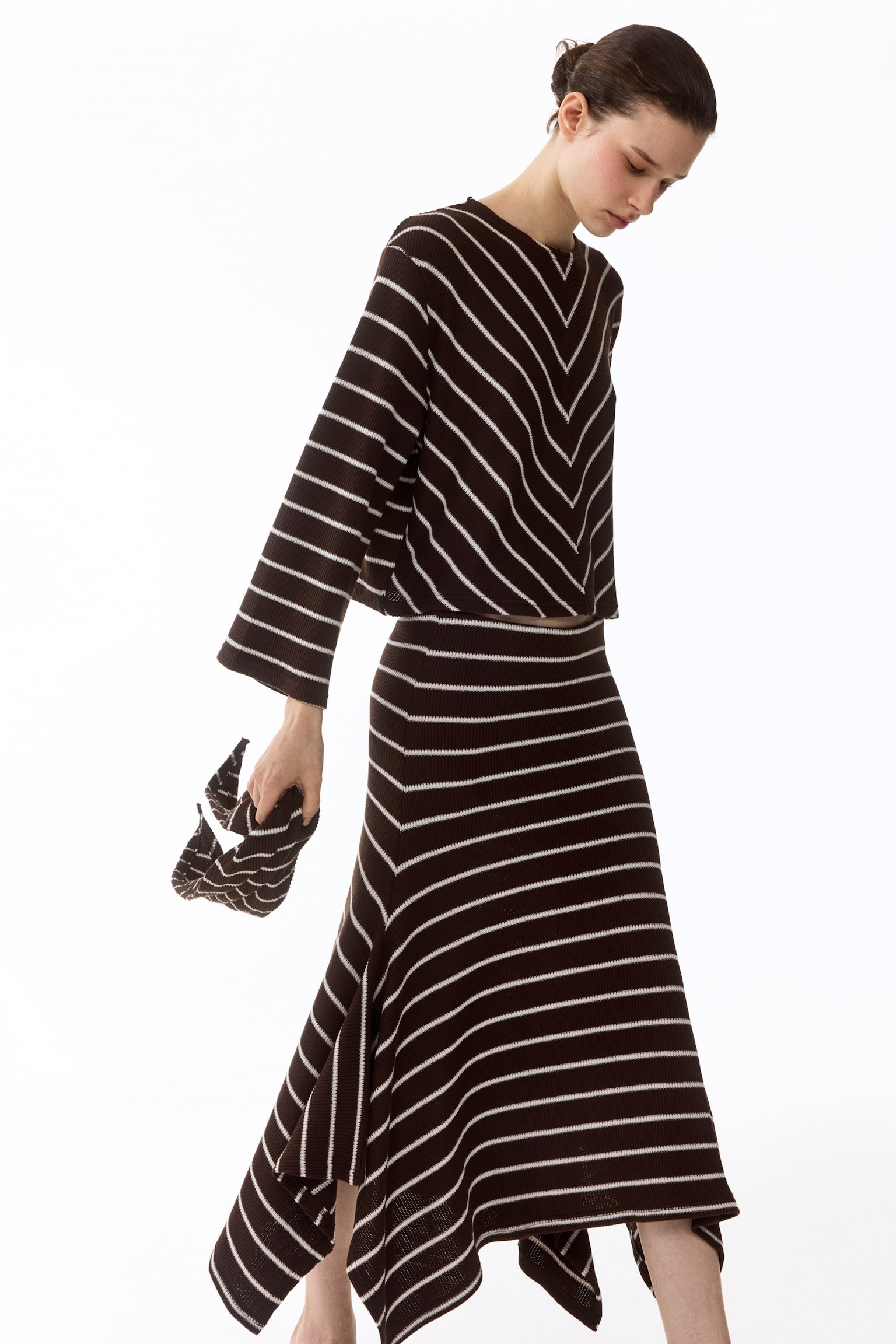Rib-knit skirt - Dark brown/Striped - 1