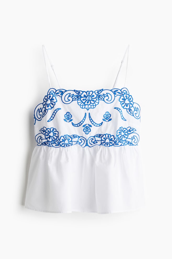Top de tirantes con bordado - Blanco/Estampado azul - 1