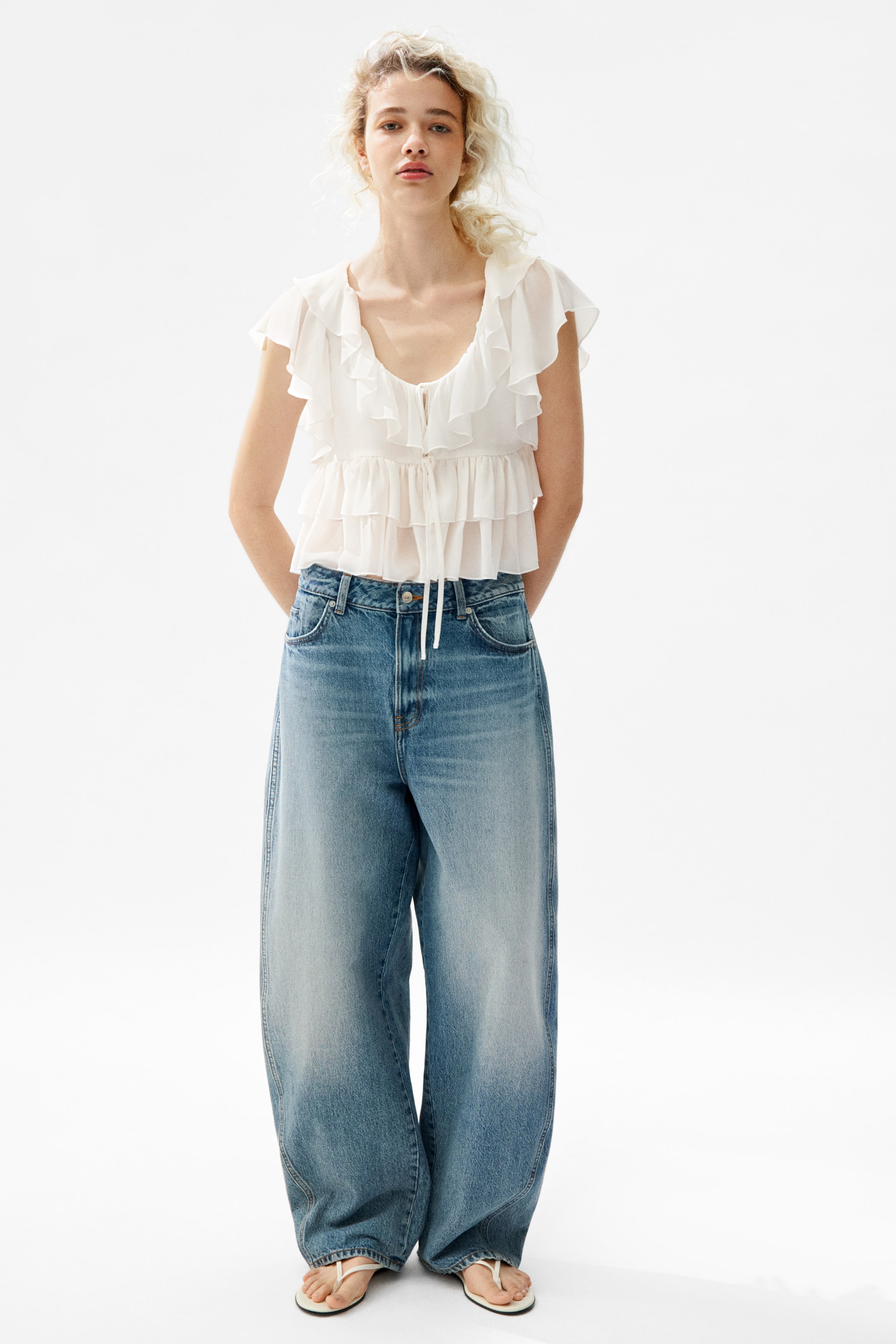 Flounced Tie-Front Blouse