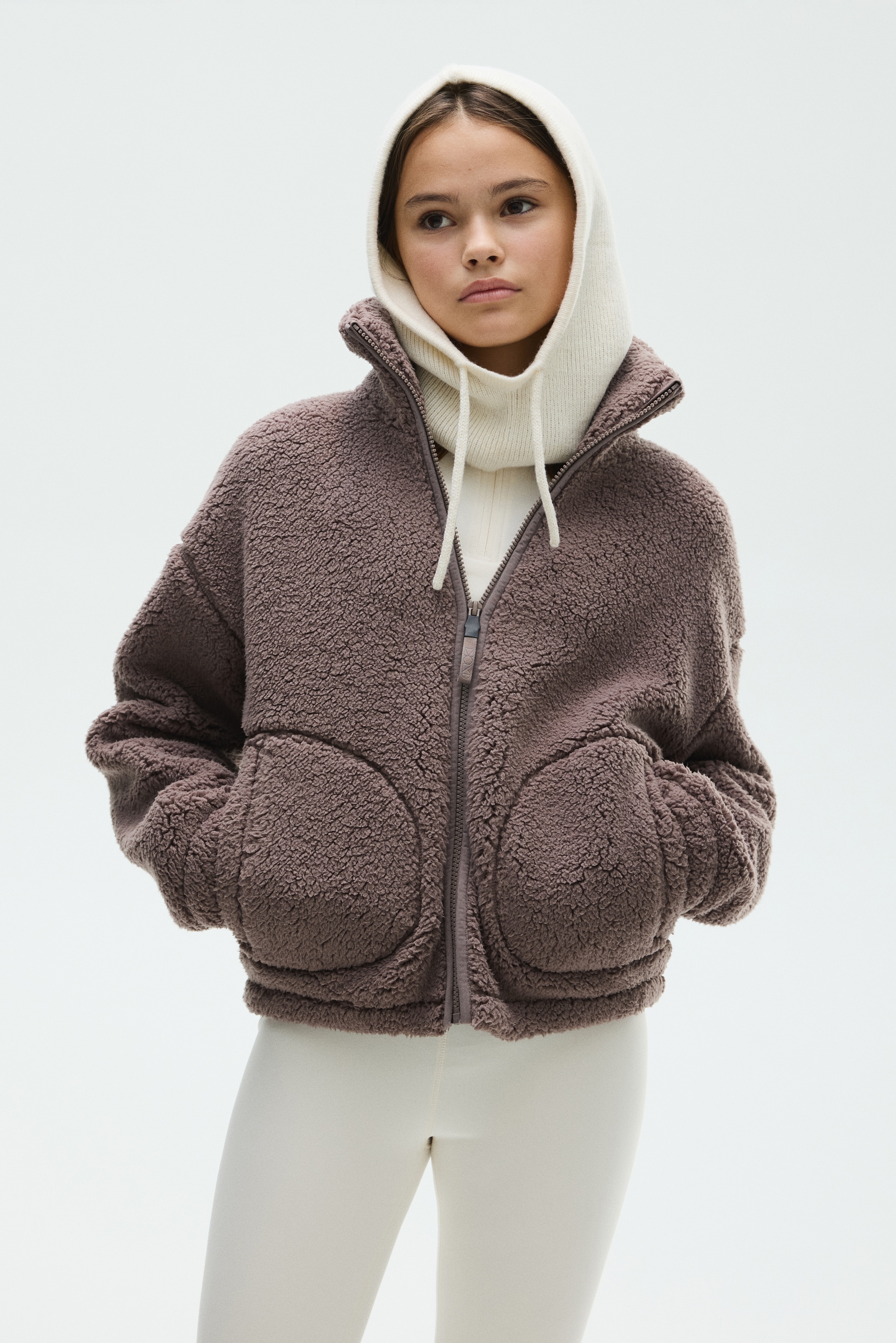 Treningsjakke i pilé - Muldvarp/Cream/Sort/Blekrosa/Hvit