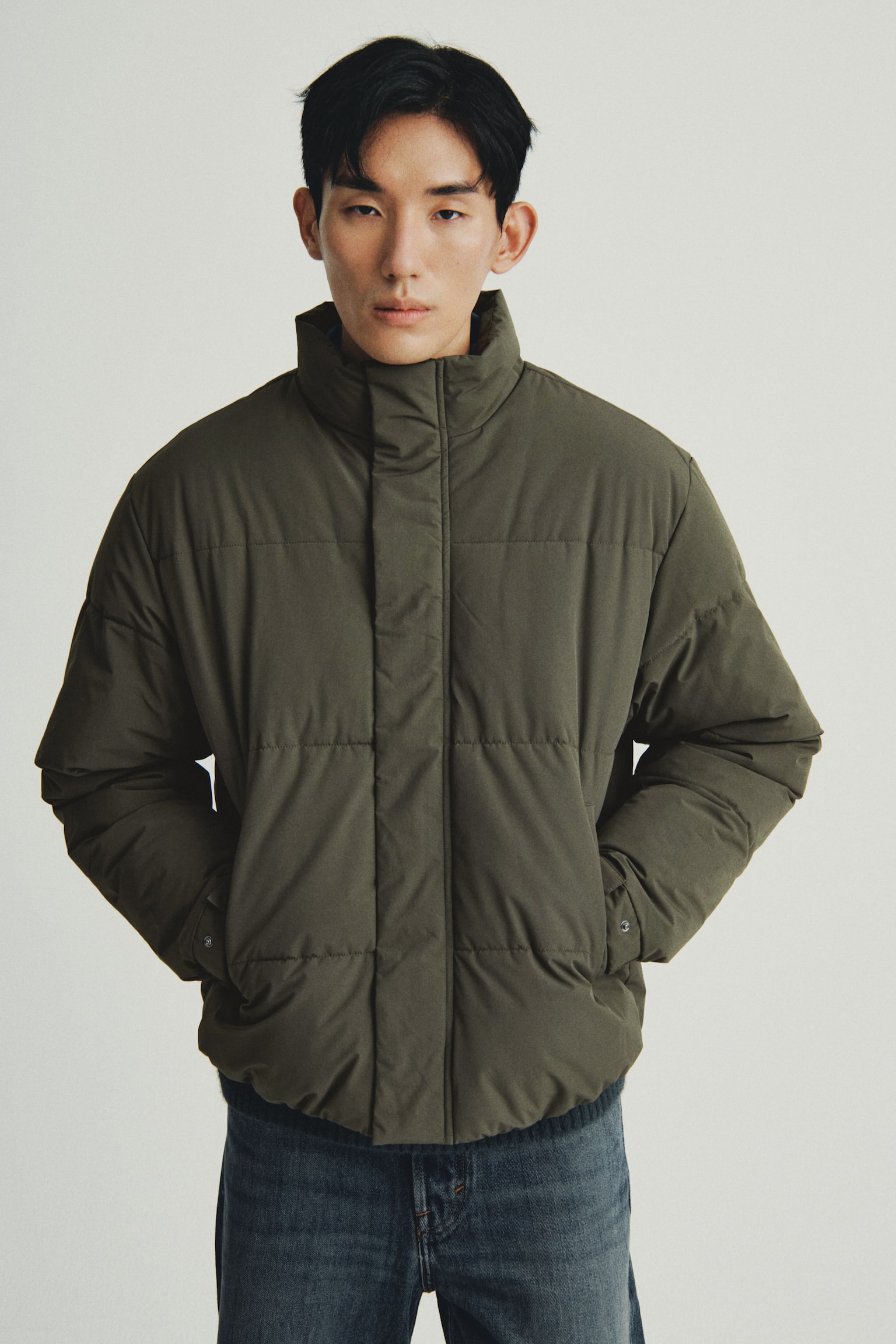 발수 코팅 퍼프 재킷 - 다크 카키 그린/블랙 - 3